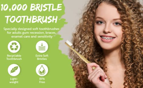 Eco-Friendly Bamboo Toothbrushes for Adults - Extra Soft Bristles for Sensitive Teeth & Gum Recession | Biodegradable Wooden Toothbrush for Sustainable Oral Care | Perfect for Travel, Home & Zero-Waste Lifestyle