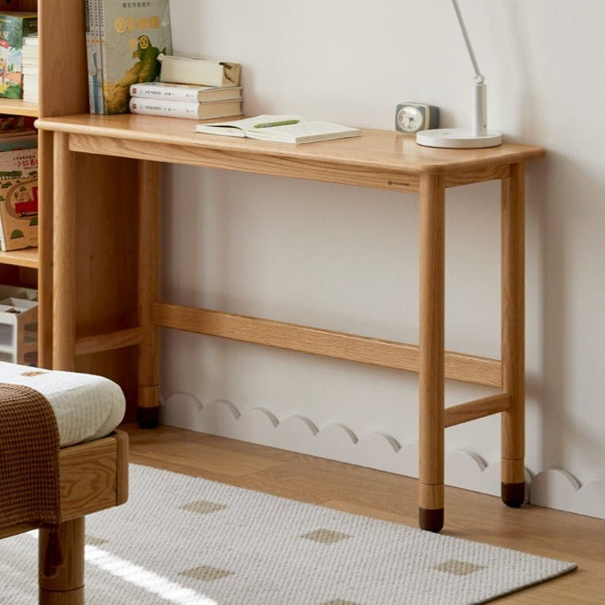 Solid Oak Wood Adjustable Height Study Desk - Narrow L-Shaped Home Office Desk for Small Spaces | Perfect for Remote Work, Online Classes & Crafting