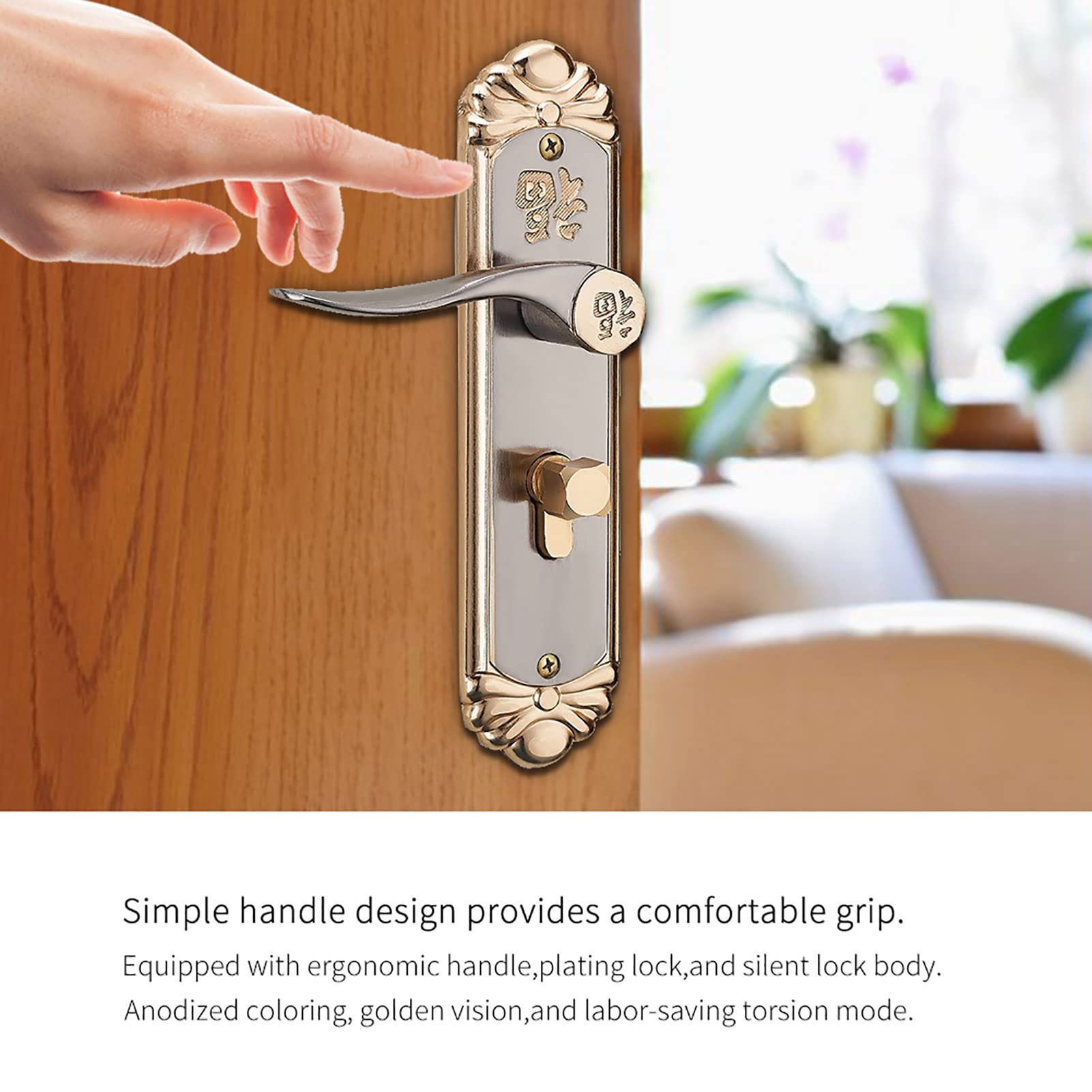 European Style Indoor Wooden Door Handle Lock with Keys - Secure & Stylish Bedroom, Bathroom & Closet Door Hardware for Home Decor