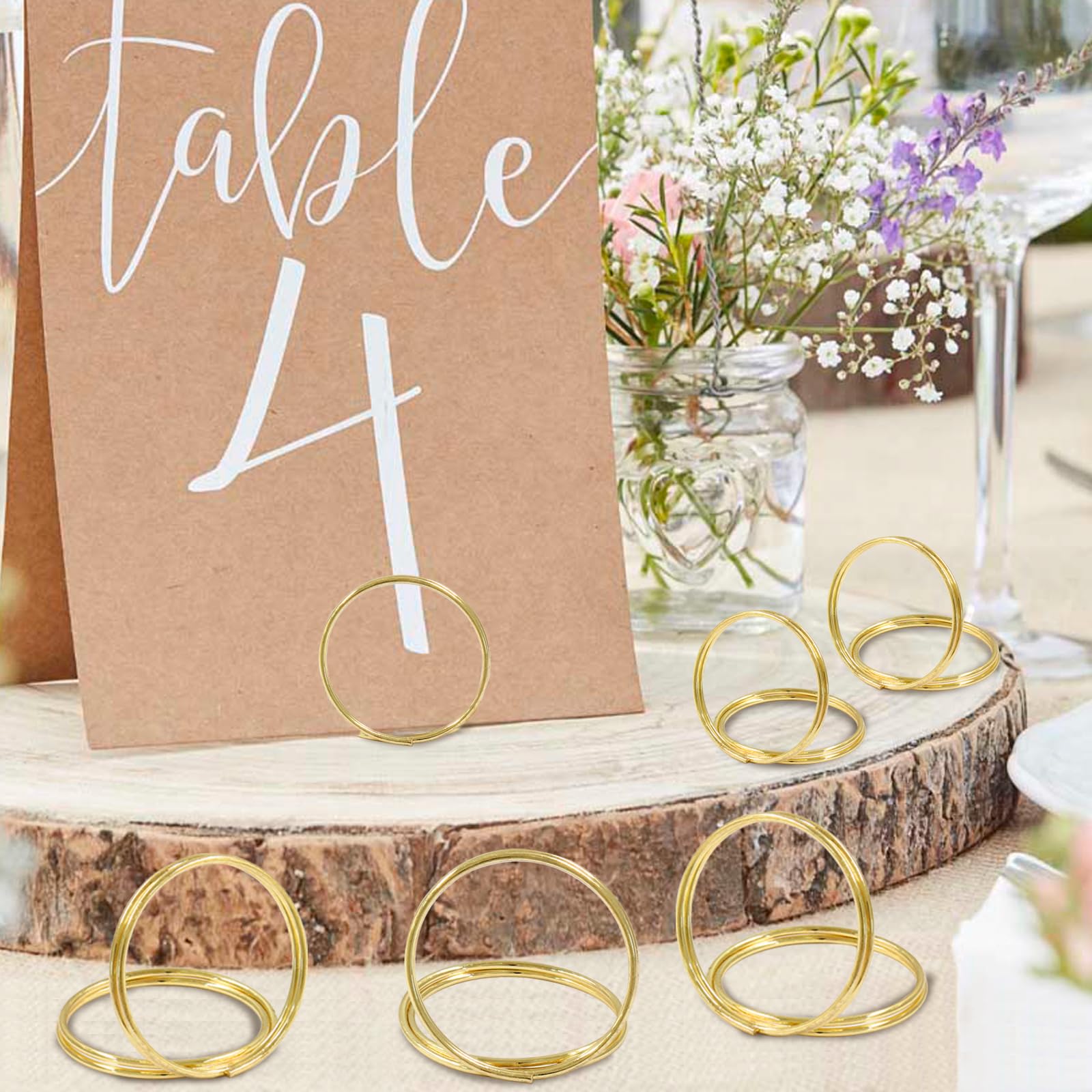 60 Pack Gold Round Place Card Holders - Elegant Table Name Card Holders for Wedding, Party, Birthday & Office Events - Perfect for Seating Displays, Photo Frames & Decorative Table Settings