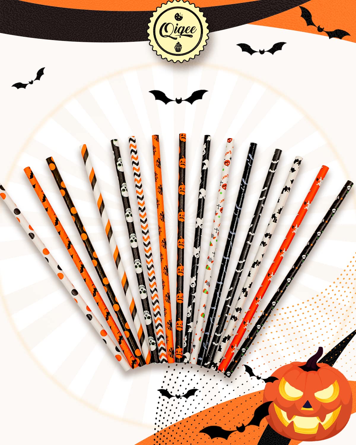 Halloween Paper Straws Bulk 150pcs - Eco-Friendly Disposable Drinking Straws with 10 Fun Patterns - Perfect for Halloween Parties, Birthday Celebrations & Holiday Events