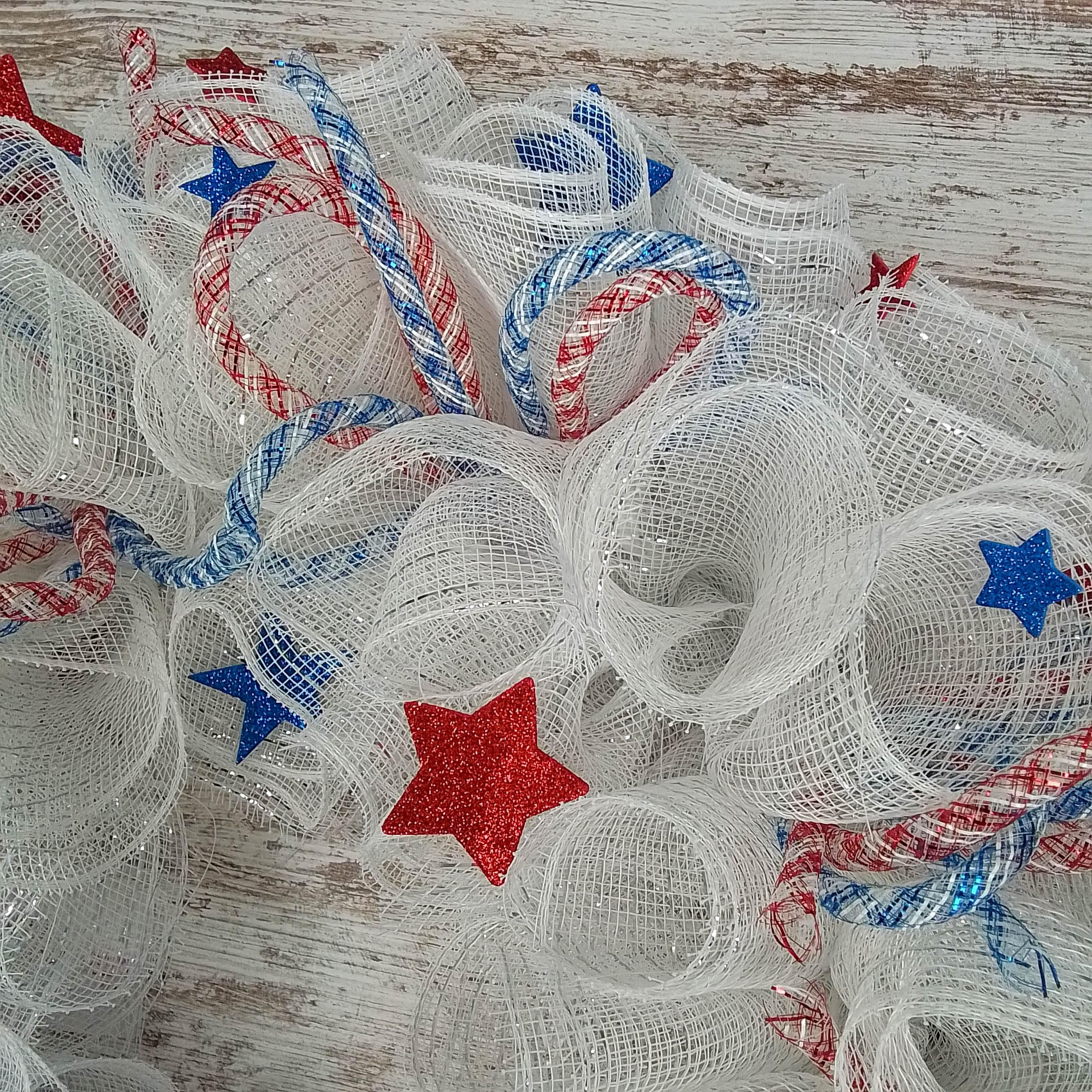 Patriotic Wreath for Front Door - Red White Blue Mesh Wreath with Stars | Americana Porch Decor | Fourth of July Independence Day Wreath | Perfect for Home, Office & Holiday Decorations