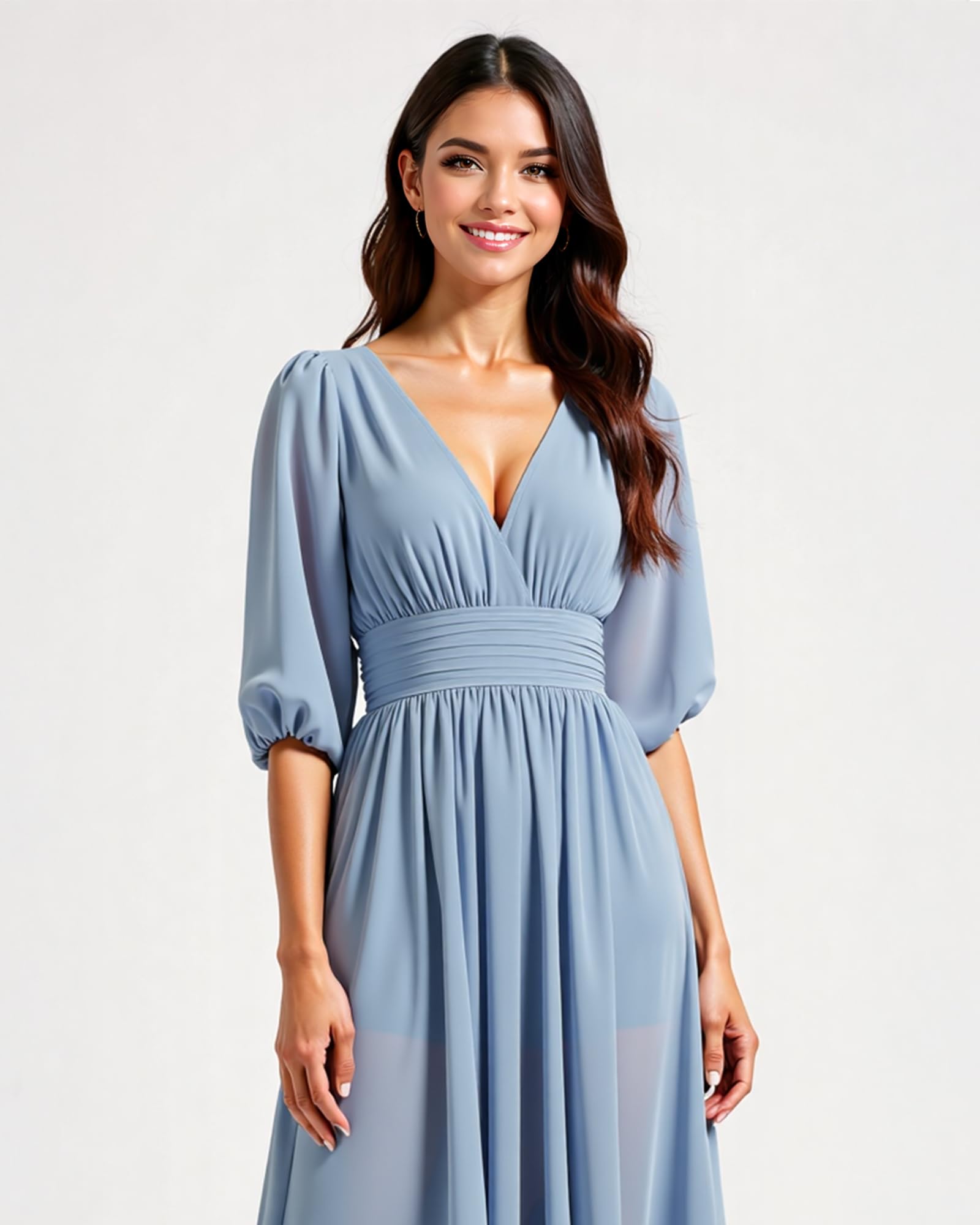 Elegant Chiffon Bridesmaid Dresses 2025 - Long V-Neck Half Sleeve Formal Gowns for Weddings, Parties & Special Occasions