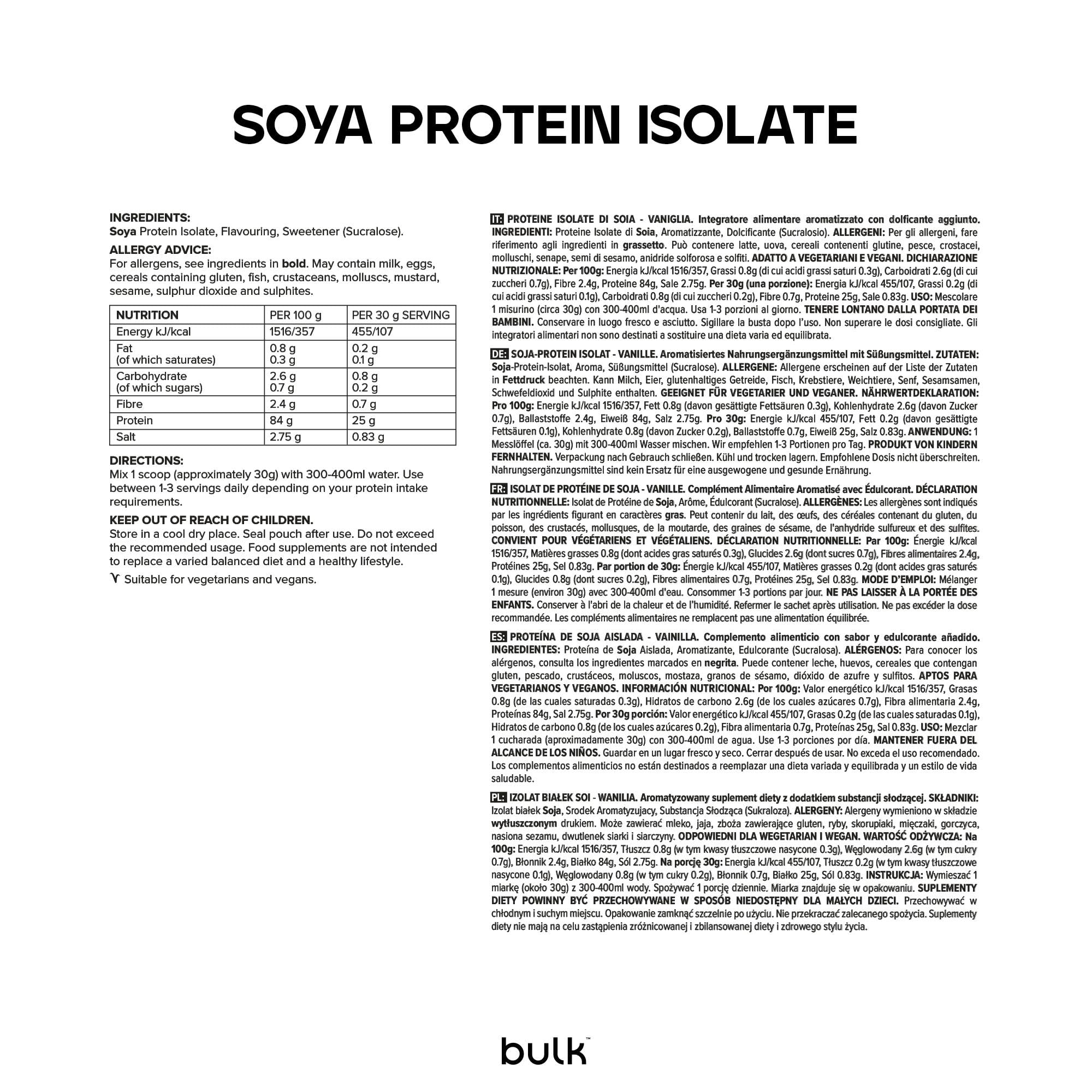 Premium Bulk Soy Protein Isolate - 500g Vegan Protein Powder, Vanilla Flavor | Ideal for Smoothies, Baking & Post-Workout Recovery | Gluten-Free & Dairy-Free Plant-Based Protein Supplement