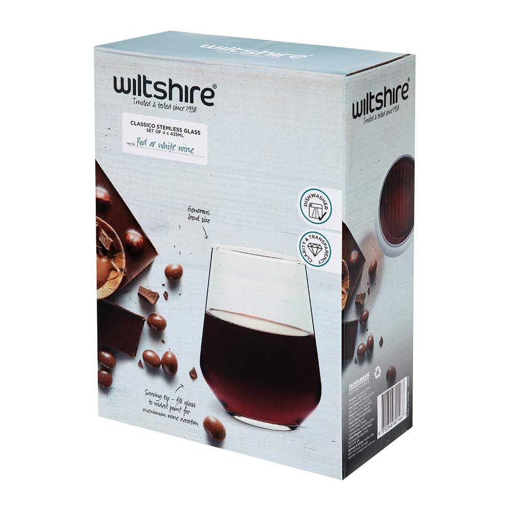 Classico 435ml Stemless Wine Glasses Set of 4 - Perfect for Red Wine, Cocktails & Entertaining at Home Parties