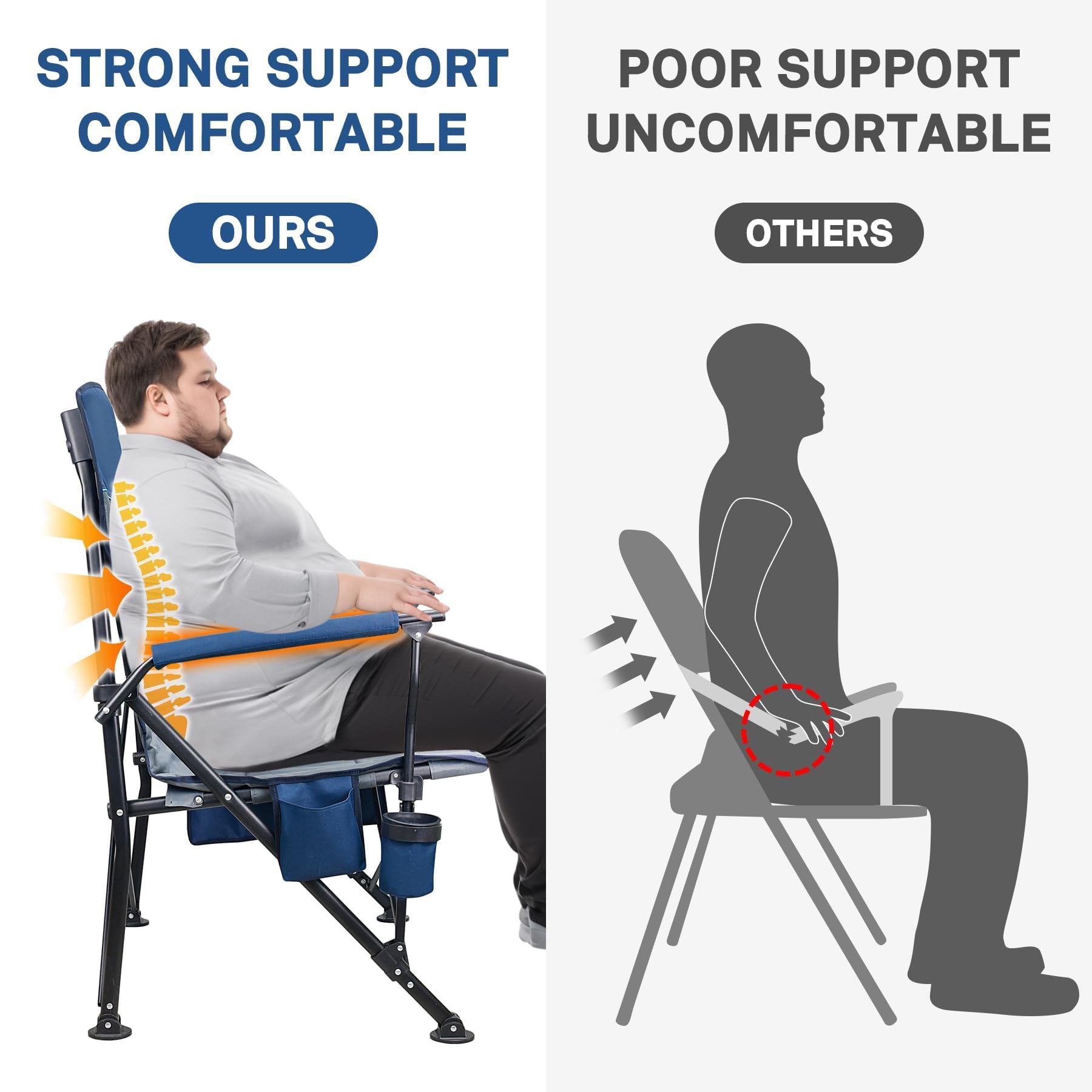 MENOLY Oversized Folding Camping Chair with Cooler Bag - Heavy Duty 500lbs Capacity Portable Chair for Adults - Side Pockets & Cup Holder - Perfect for Camping, Beach, Fishing, Backyard & Outdoor Events