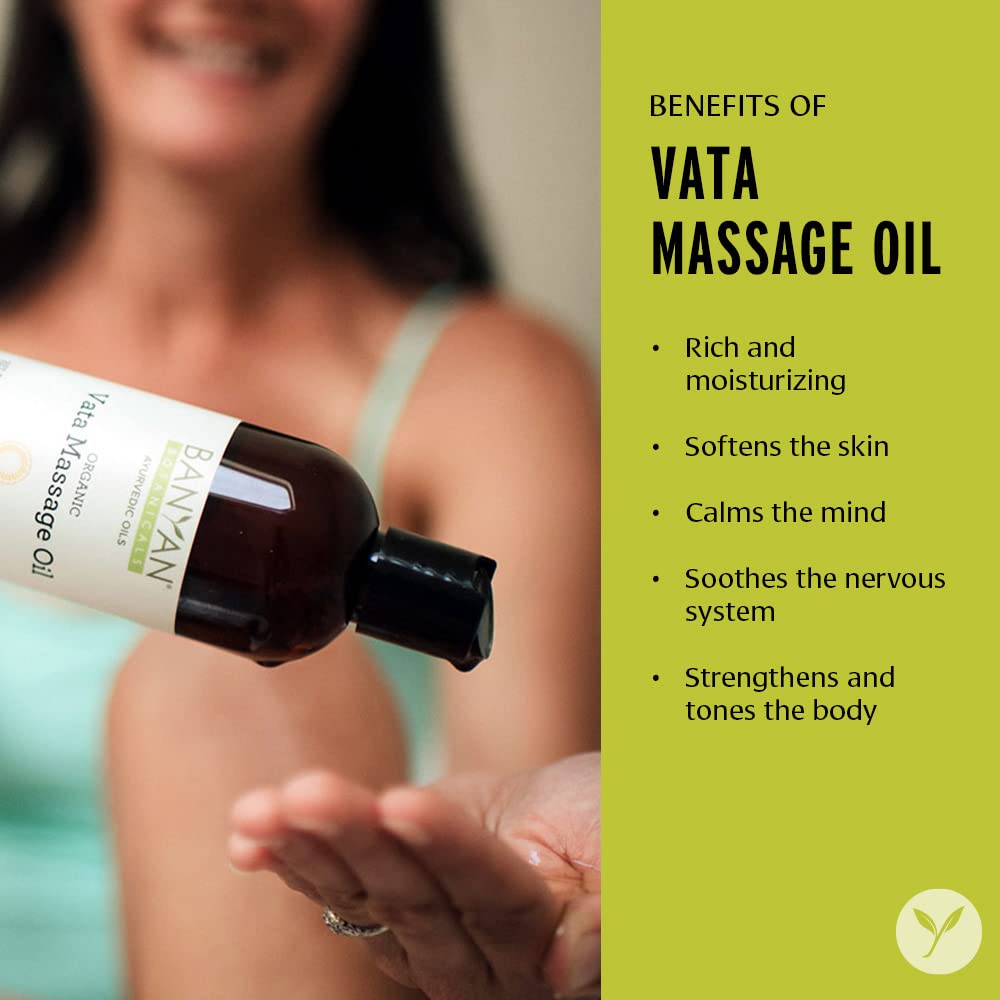 Banyan Botanicals USDA Organic Vata Massage Oil - 128 oz Relaxing & Warming Herbal Oil for Skin & Muscles - Perfect for Ayurvedic Massage, Stress Relief & Self-Care Rituals