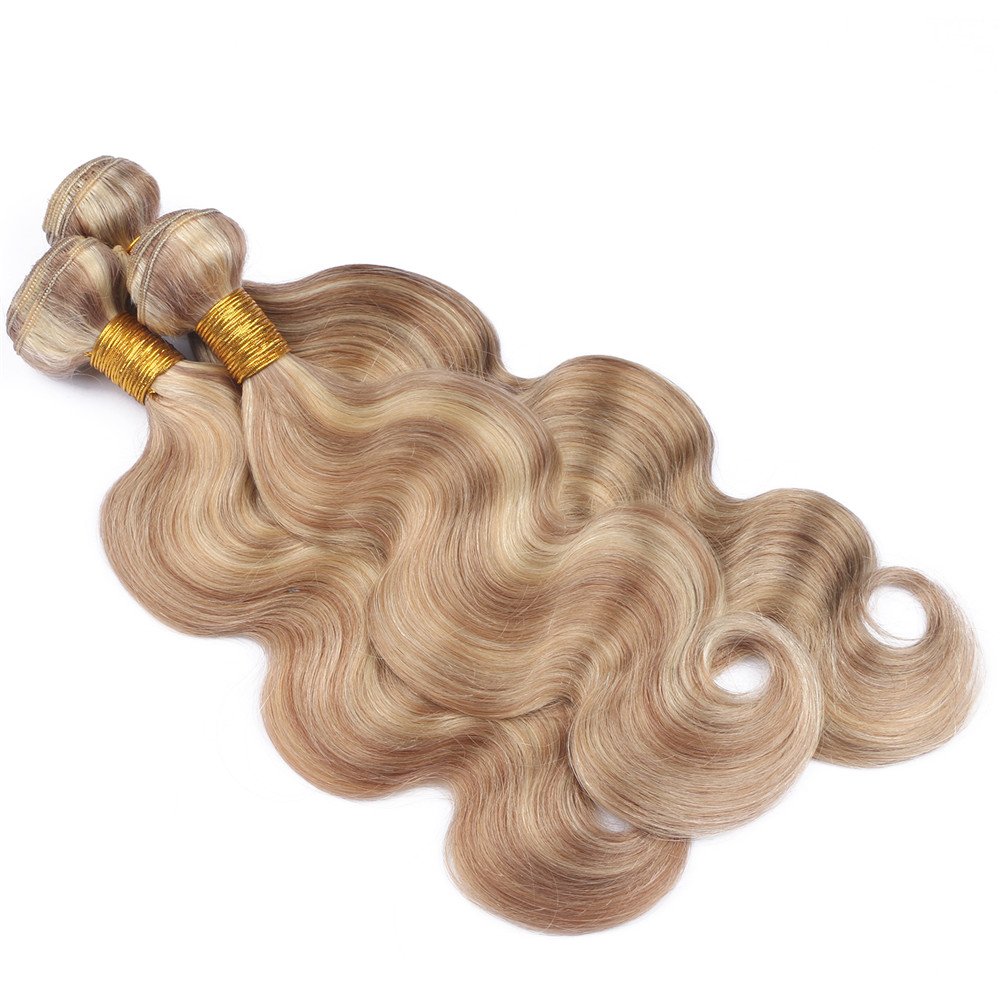 Brazilian Ombre Hair Extensions Mixed Length Double Weft Wet & Wavy Human Hair Weave Bundles (Piano 27/613 Blonde) for Stunning Beach Waves & Everyday Glamour