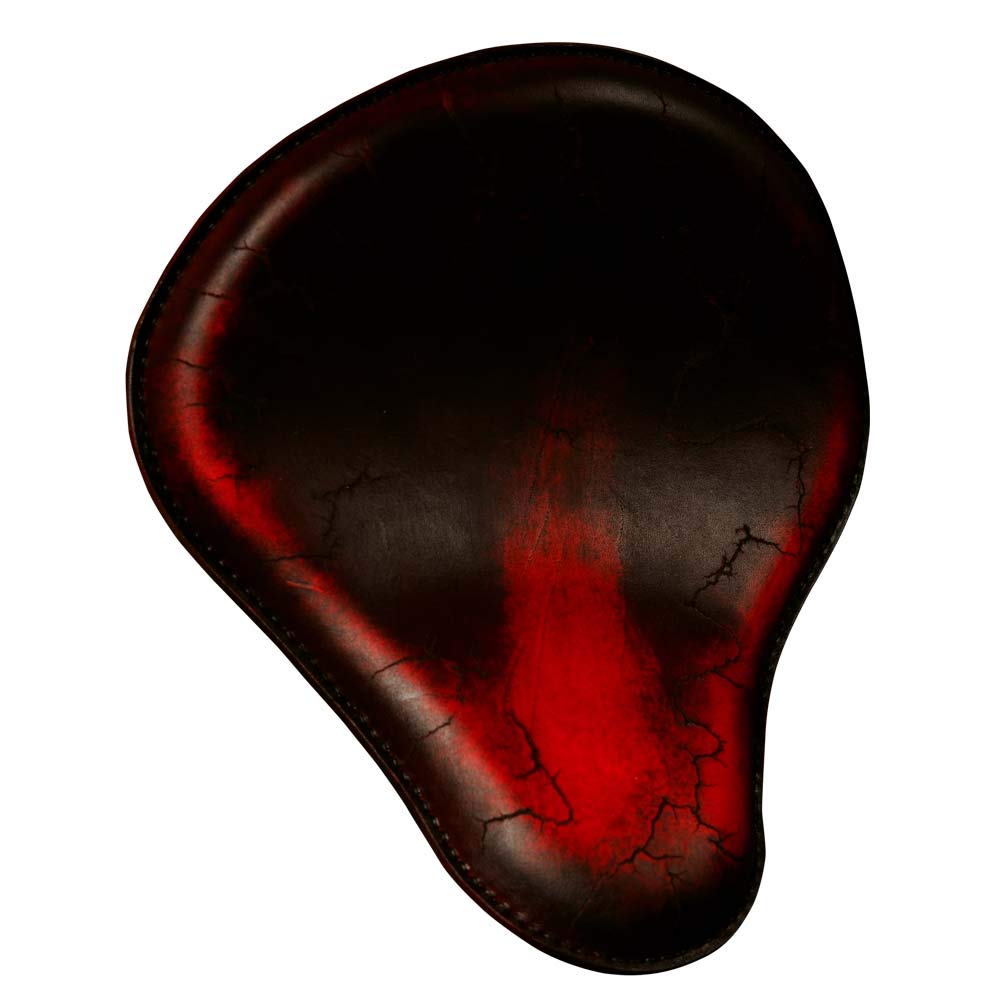 ALEX LEATHER CRAFT 14'' Handmade Genuine Leather Motorcycle Solo Seat - Compatible with Harley Davidson, Indian, Honda, Triumph, Yamaha Bobber & Chopper Bikes - Vintage Red Electro Color, Size M - Perfect for Custom Bike Builds & Vintage Motorcycle Restoration