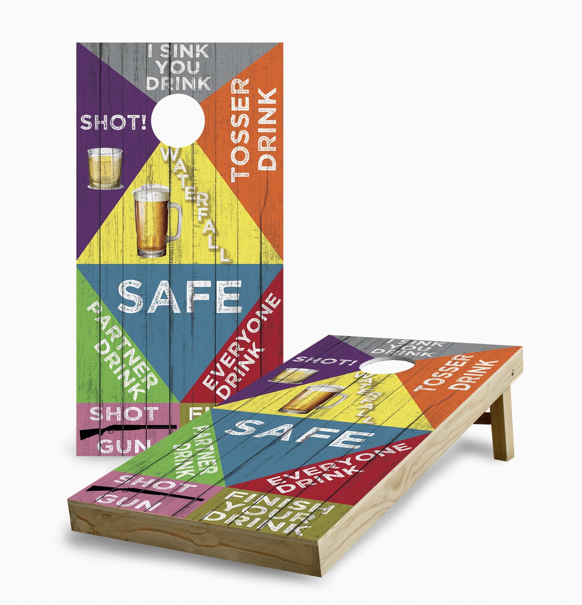 Skip's Garage Regulation Size Drinking Cornhole Set - Custom Cornhole Boards with 8 Premium Cornhole Bags - Perfect for Backyard Parties, Tailgating & Outdoor Games