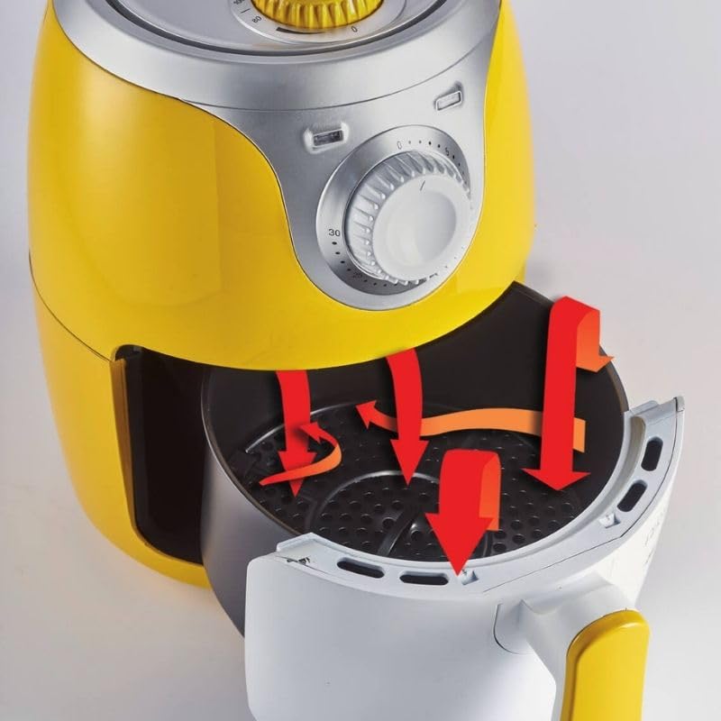 Ariete 4615 Mini Air Fryer - Oil Free Healthy Cooking, 1000W, 2L Capacity, 400g Fries, Yellow Plastic Design - Perfect for Small Kitchens & Quick Snacks