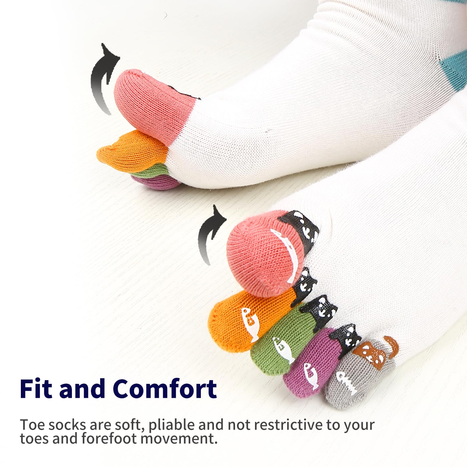 Benefeet Funny Toe Socks for Women - 5 Finger Separated Cotton Athletic Socks for Running, Yoga & Workouts - Cute Christmas Gifts for Girls (Pack of 3)