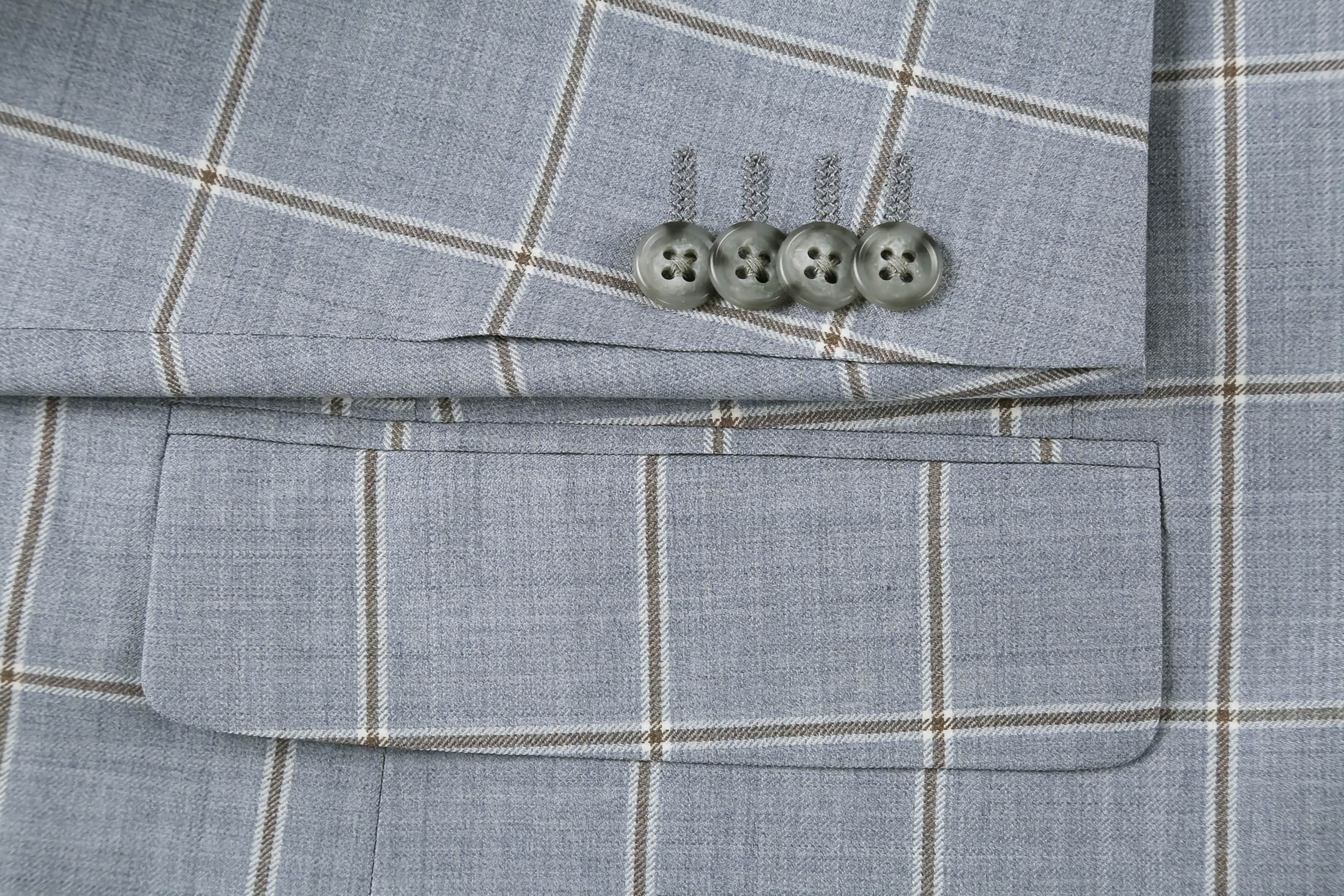 Stone Blue Wool Windowpane Pattern Regular Fit 2-Button Blazer for Men | Business Casual & Office Wear | Perfect for Weddings, Interviews and Formal Events