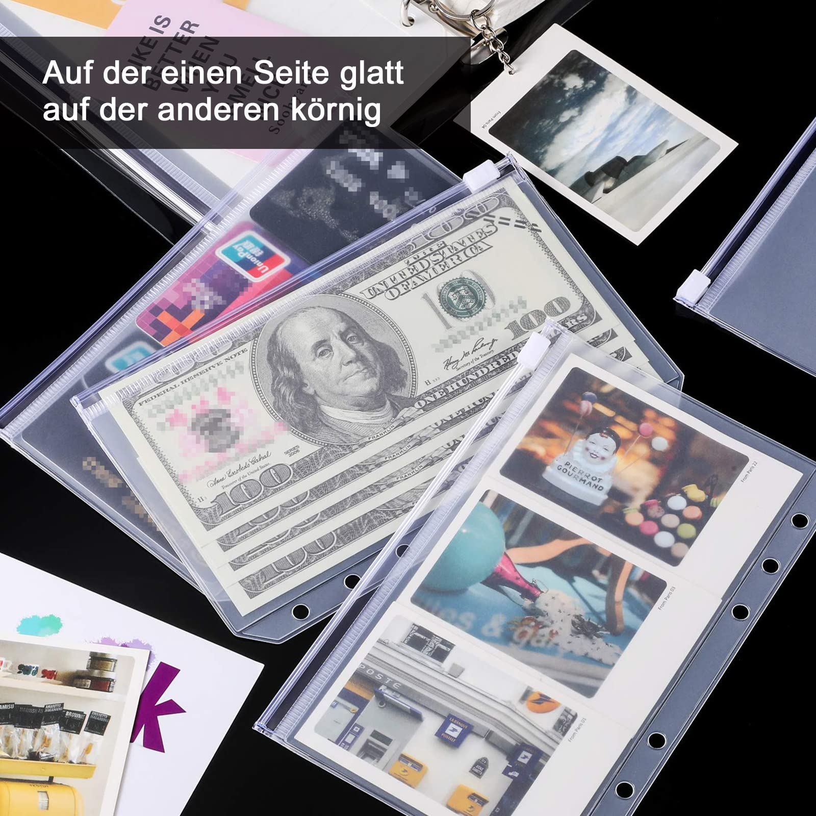 15 Pack A6 Clear Zipper Binder Pockets - 6 Hole PVC Document Envelopes for Budgeting, Filing & Organization | Waterproof Loose Leaf Folders for 6-Ring Binders | Perfect for Cash Envelopes, School Supplies & Office Documents