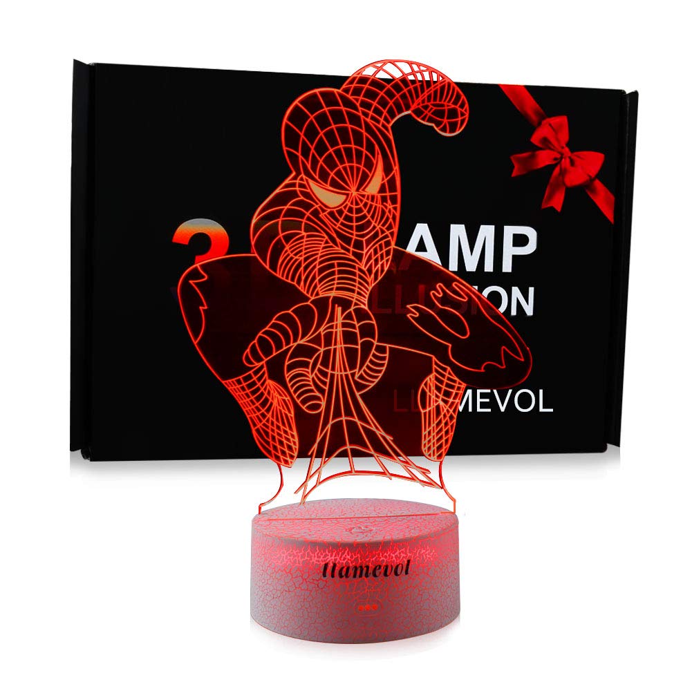 3D Illusion LED Night Light for Kids - 7 Color Changing Web Shooter Lamp, Perfect Birthday Gift for Boys & Men, Home Office Bedroom Nursery Decor, Party Lighting Accessories | Ideal for Bedtime, Study Room, and Superhero Themed Parties
