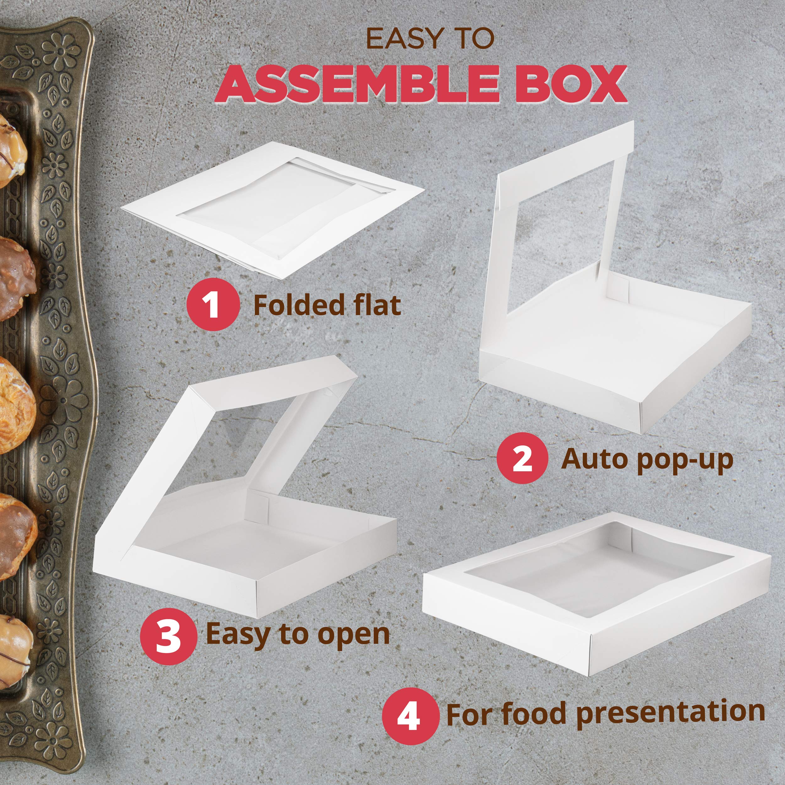 100 Pack 16x12x2.25 Inch White Bakery Boxes with Window - Perfect for 12 Donuts, Auto-Popup Cardboard Gift Packaging, Baking Containers for Cookies, Brownies, Pastries & Bread - Ideal for Bakeries, Cafes, Catering & Home Baking