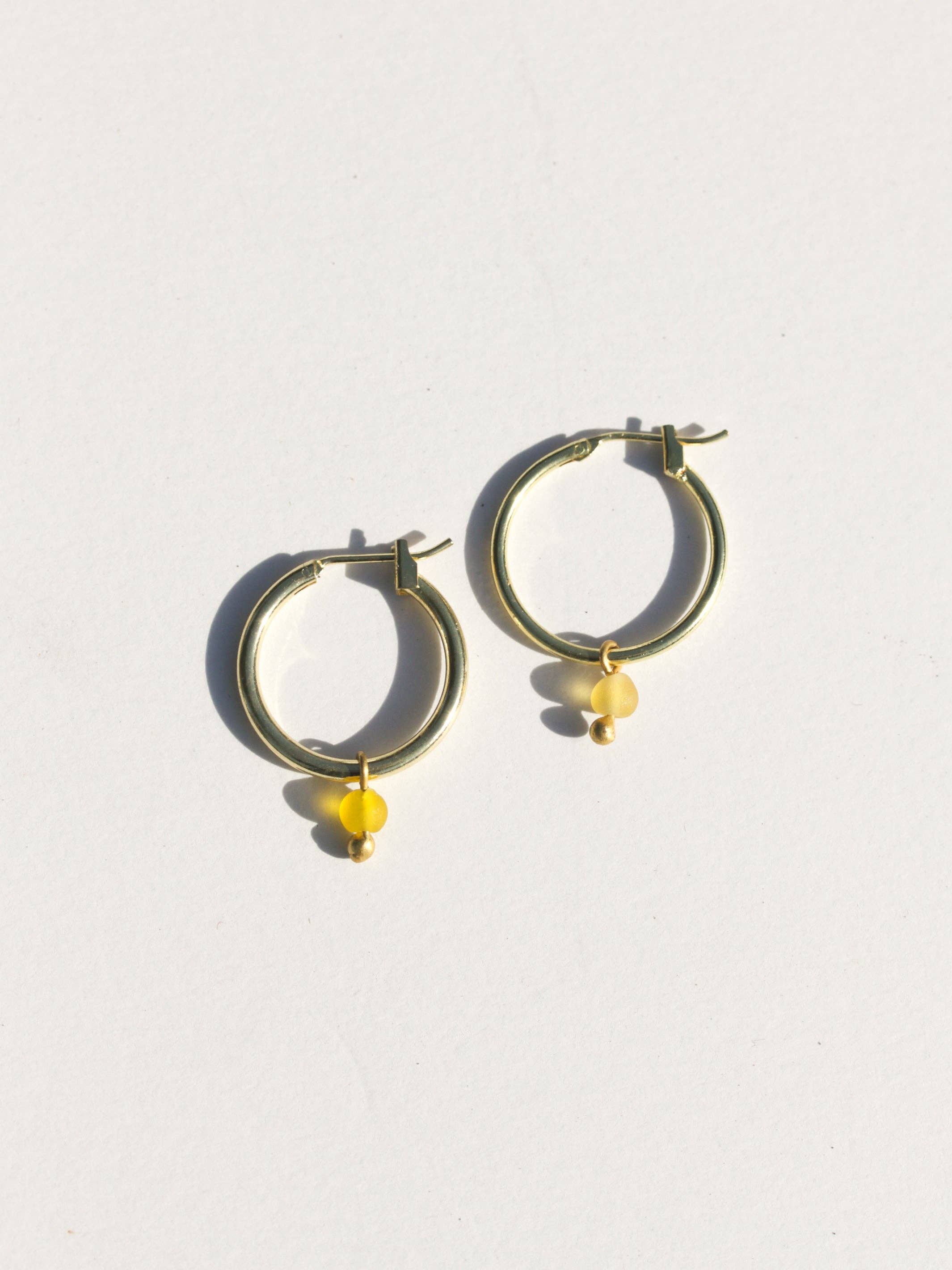 Sunshine Day Sea Glass Huggie Earrings – Handmade Dangle Hoops for Women, Perfect for Beach Weddings & Summer Outfits