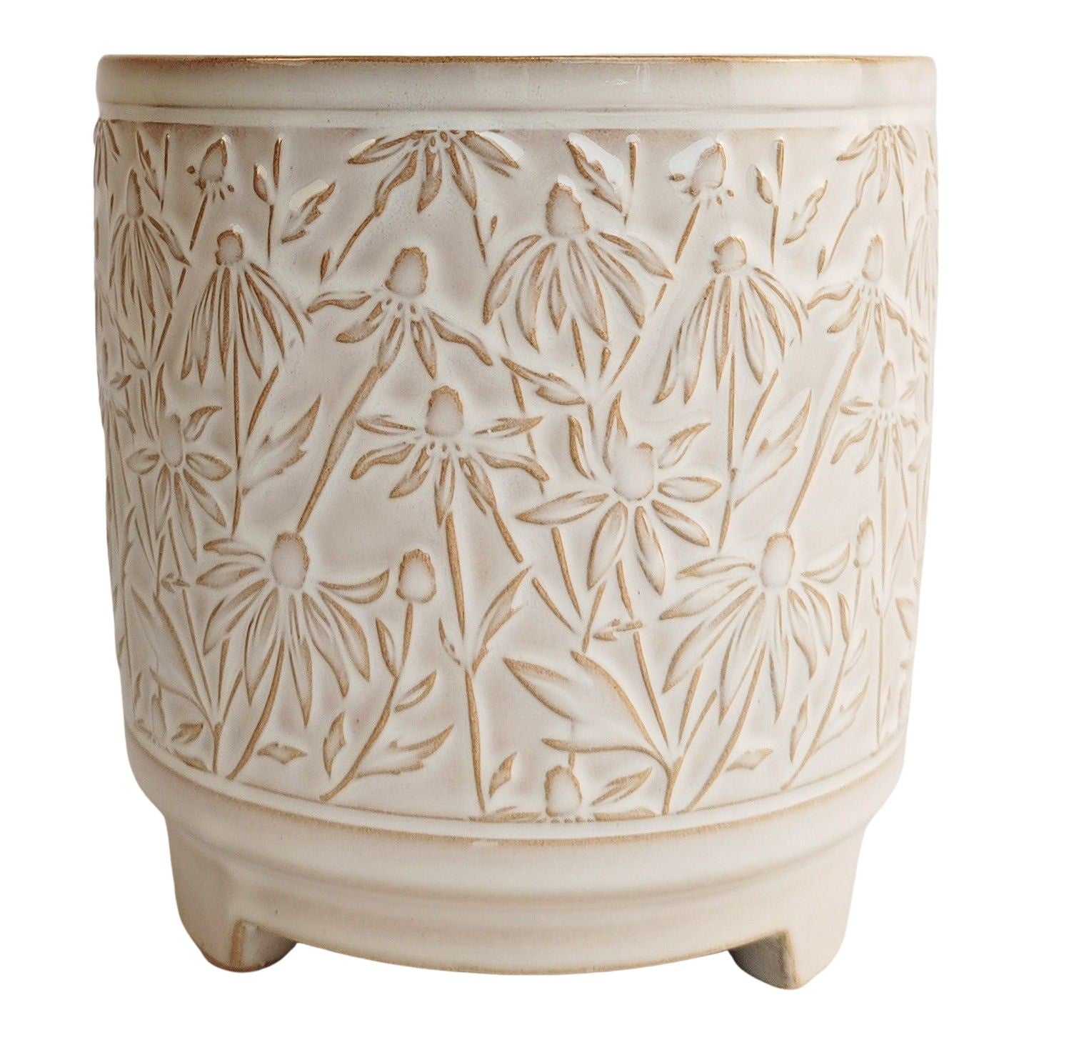 Maeve Floral Planter Snow - Elegant White Ceramic Flower Pot for Indoor Plants, Succulents & Home Decor - Perfect for Living Room, Office Desk & Garden Decorations