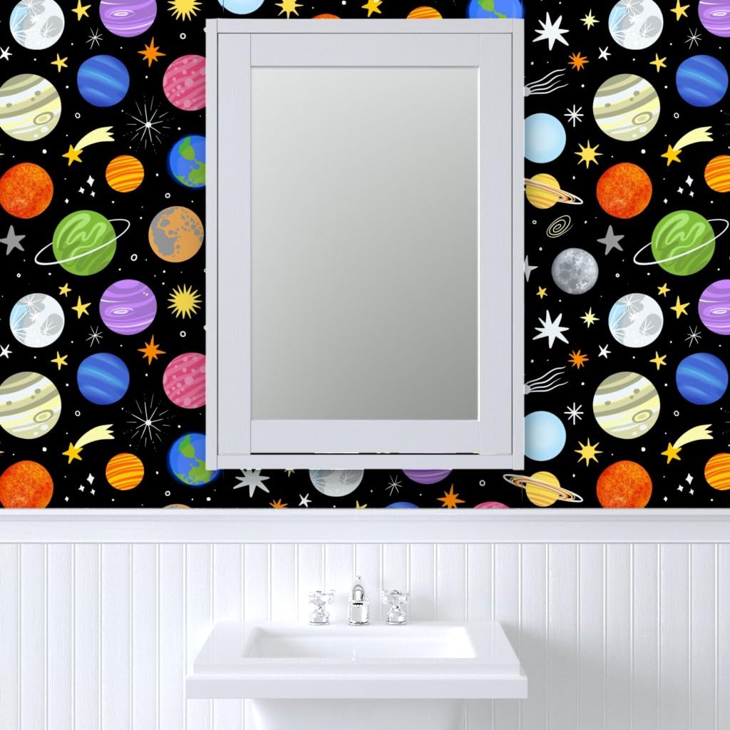 Planets Stars Earth Space Moon Galaxy Celestial Traditional Wallpaper - Commercial Grade 27ft x 2ft Roll for Living Room, Bedroom & Nursery Decor | Peel & Stick Wallpaper for Easy Installation