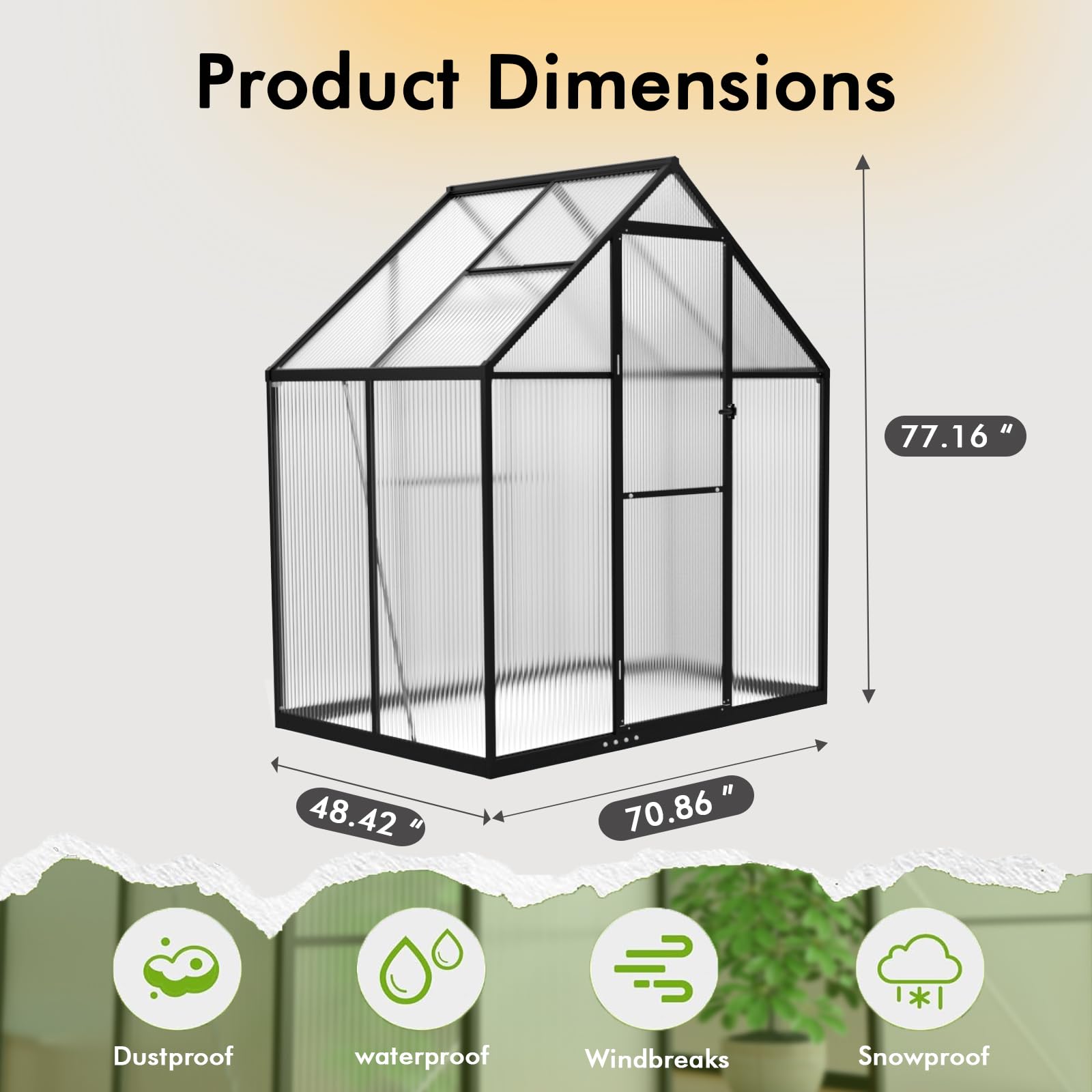 6×4FT Walk-in Greenhouse for Outdoor & Winter Gardening - Durable Aluminum Frame with Weather-Resistant Cover for Vegetables, Plants & Seedlings - Perfect for Backyard, Patio & All-Season Gardening