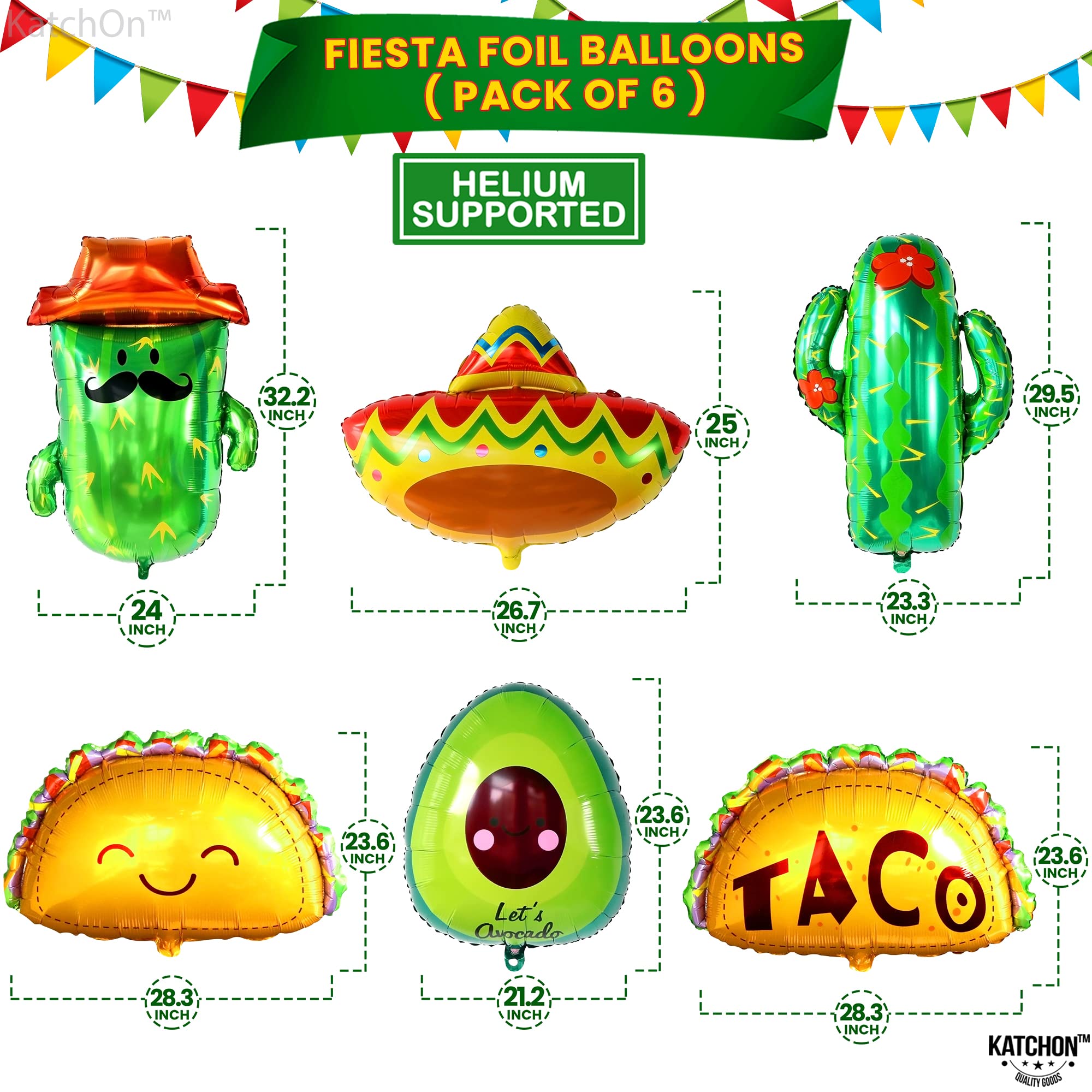 KatchOn 22-Piece Taco Party Decorations Set – Mexican Fiesta Balloons, Cactus Balloons & Taco Themed Party Supplies for Taco Birthday, Cinco de Mayo & Fiesta Celebrations