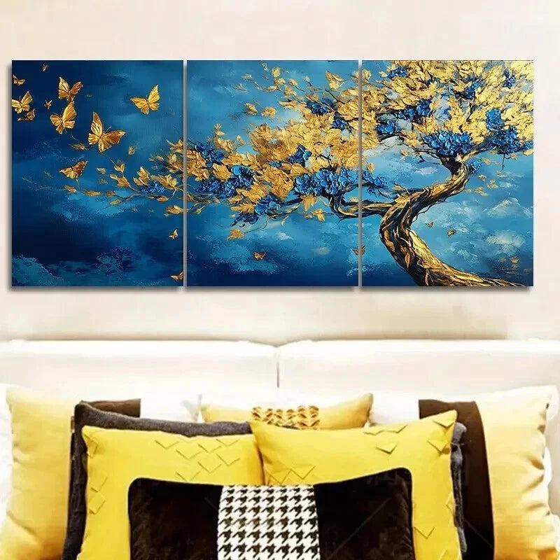 3-Piece Abstract Golden Leaf Tree Wall Art Set - Framed Canvas 50x70cm | High Quality Print | 100% Australian Made | Ready to Hang | Perfect for Living Room, Bedroom & Office Decor