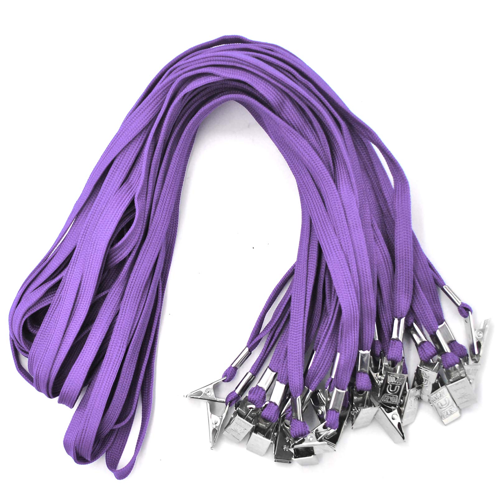 Purple Lanyards 100 PCS with Bulldog Clip for Office & Events