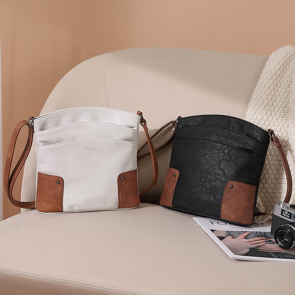 CLUCI Women's Vintage Leather Crossbody Bag with Triple Pockets - Stylish Shoulder Purse for Travel, Vacation & Everyday Use