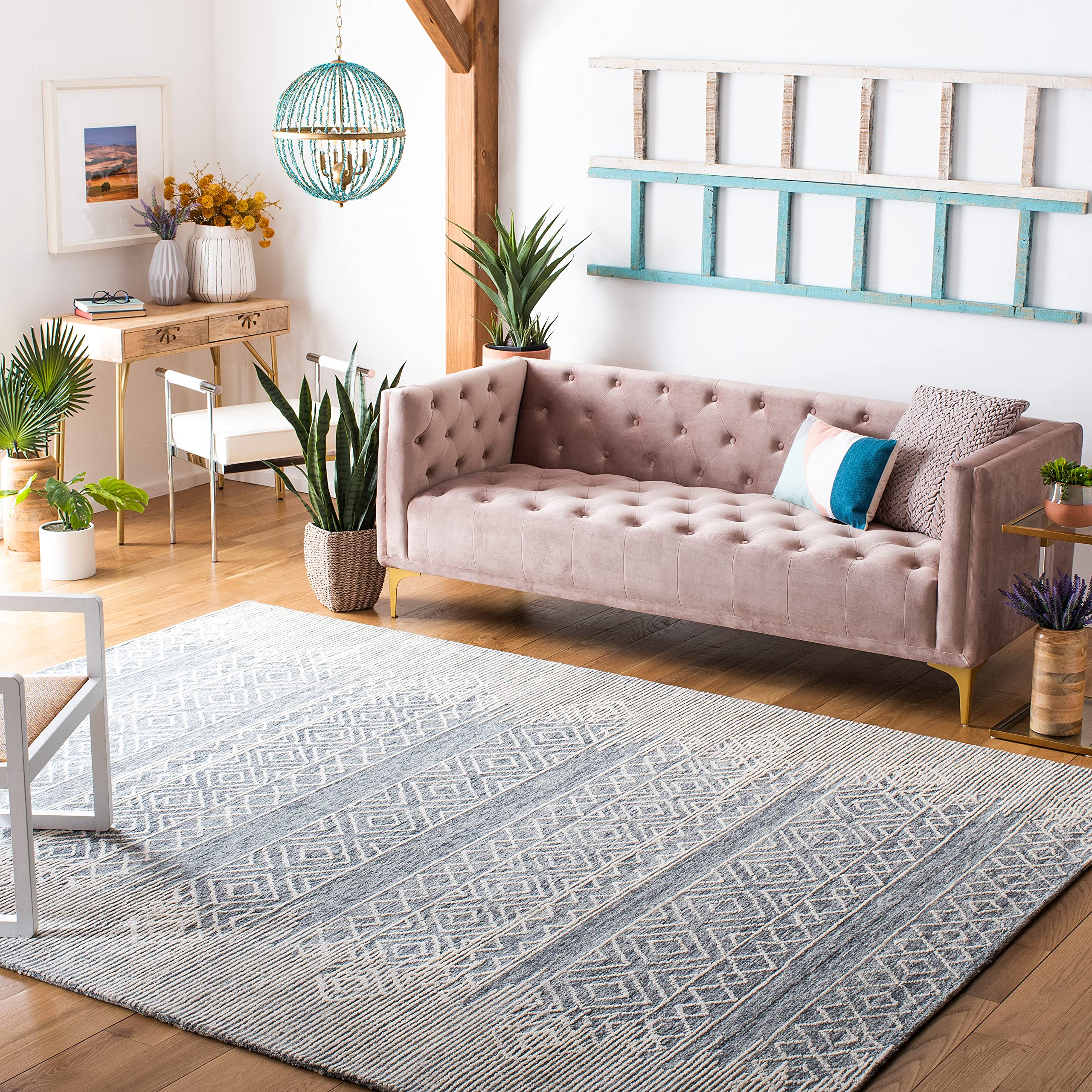 SAFAVIEH Metro Collection 6'x6' Square Natural Blue Wool Area Rug - Handmade Premium Living Room, Dining Room & Bedroom Rug for Cozy Home Decor