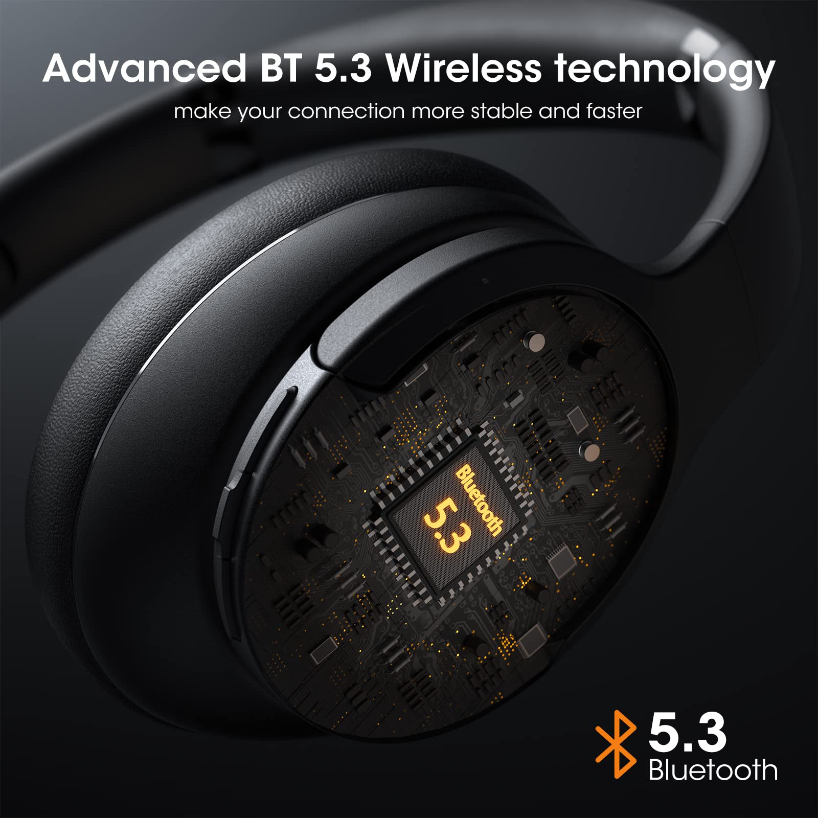 DOQAUS Wireless Over-Ear Headphones with 90H Playtime, Bluetooth 5.0, HiFi Stereo Sound & Deep Bass - Built-in Mic, 3 EQ Modes, Foldable Design for iPhone, Android, PC - Perfect for Travel, Office, Gaming & Home Entertainment (Black)