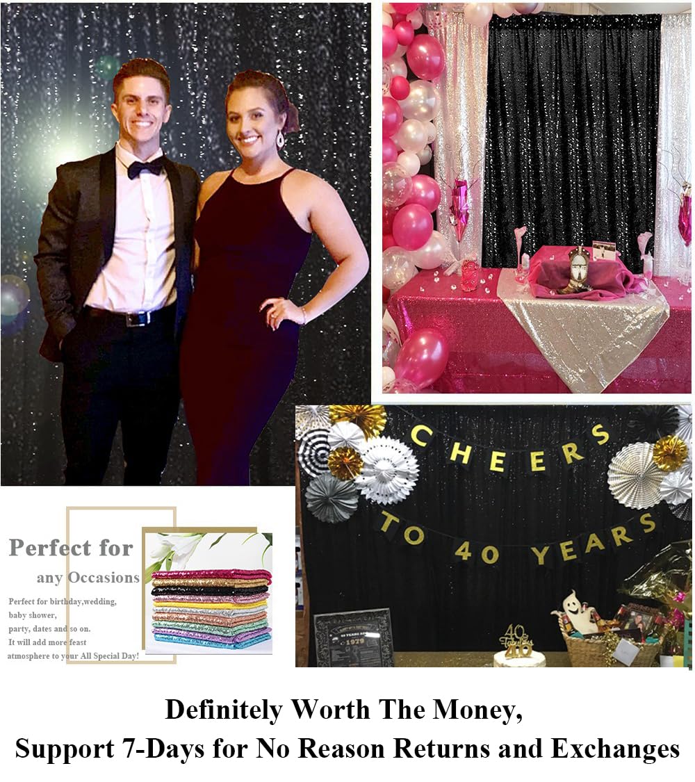 Black 8x8ft Sequin Backdrop Curtain - Sparkling Party & Wedding Photo Background - Perfect for Birthday Celebrations, Bridal Showers, and Glamorous Events (8ft x 8ft, Black)