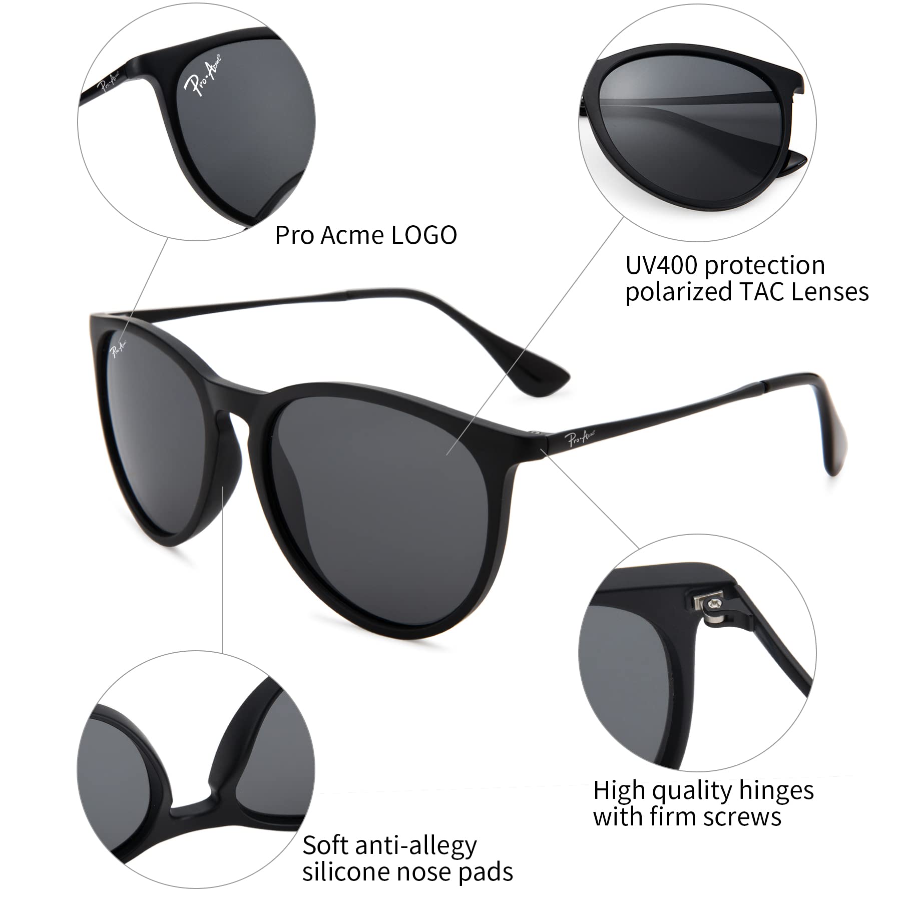 Pro Acme Polarized Sunglasses for Women & Men - Classic Round Frame, 100% UV Protection, Lightweight TR90 Unbreakable Design - Perfect for Driving, Beach, Outdoor Sports & Everyday Fashion