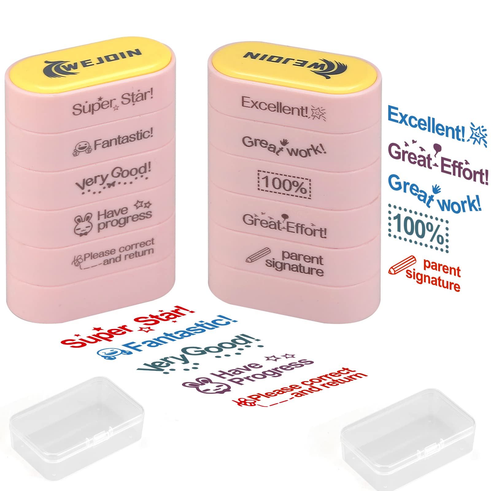10-Piece Teacher Stamp Set - Pre-Inked Motivational Stamps for Grading (Excellent, Parent Signature, Super Star & Correct) - Classroom & Office Stationery Supplies - Perfect for Homework, Tests & Encouraging Students