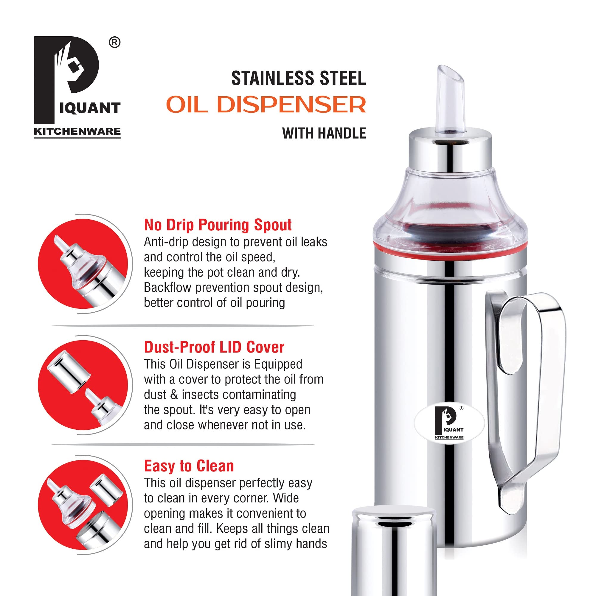 Premium Stainless Steel Cooking Oil Dispenser with Precision Nozzle - 1 Liter (1000ml) Oil Bottle with Handle for Kitchen, Restaurant & Baking - Leakproof Oil Container & Pourer (Pack of 2) - Perfect for Olive Oil, Canola Oil & Salad Dressing