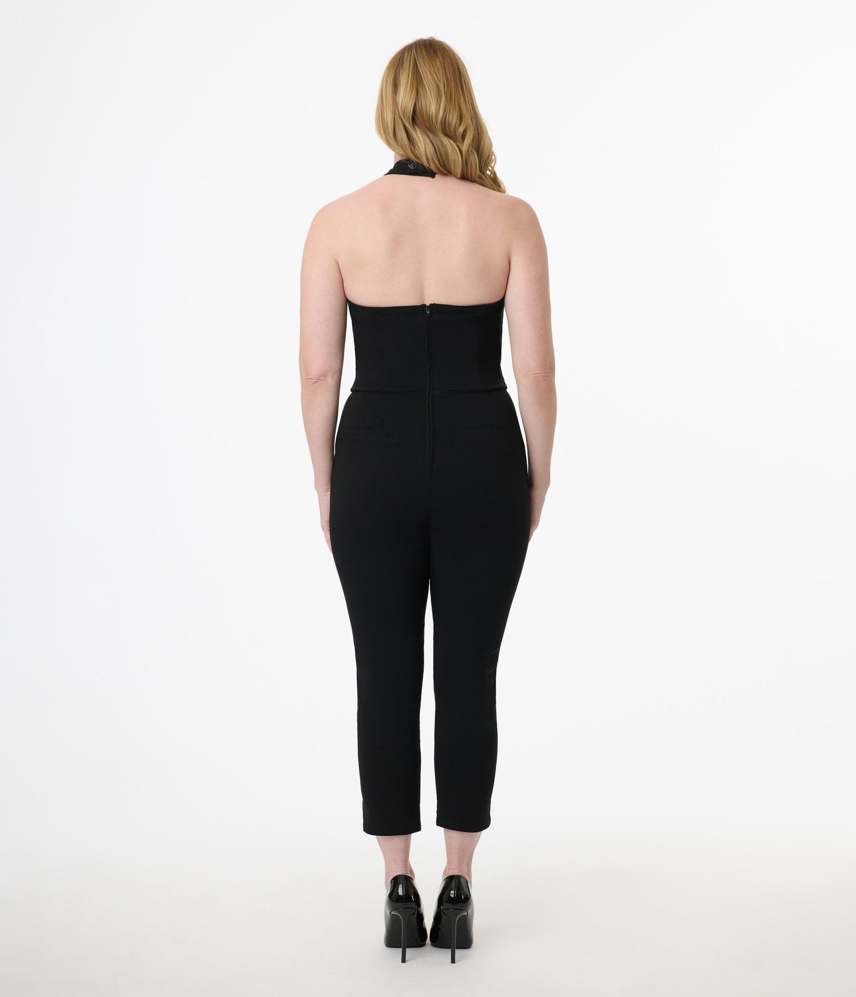Vintage Black Criss Cross Halter Jumpsuit for Women - Retro Chic One Piece Romper - Perfect for Parties, Date Nights & Summer Outings