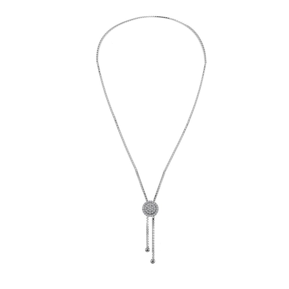 Sterling Silver Cubic Zirconia Halo Drop Adjustable Lariat Necklace - 3 Elegant Shape Options for Women | Perfect for Weddings, Parties & Everyday Wear