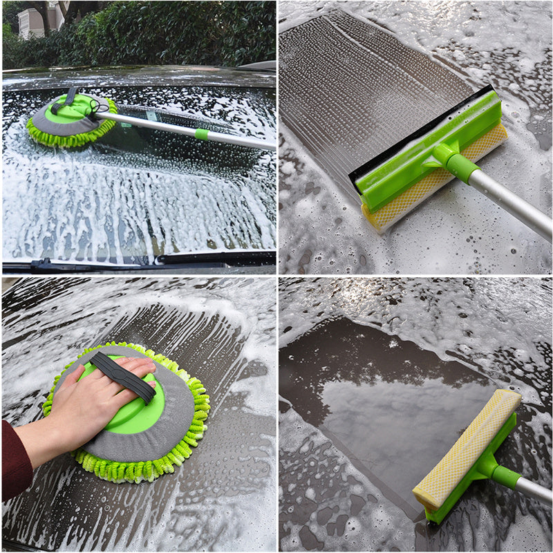 3 in 1 Chenille Wash Mop & Window Cleaner with Removable Car Wash Mitt (3.75 ft) - Perfect for Home, Car, and Window Cleaning - Multi-Surface Cleaning Tool for Floors, Vehicles, and Glass