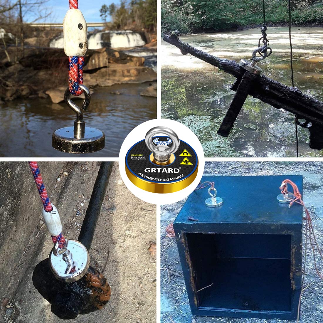 Grtard 700lbs Magnet Fishing Kit with Case - 2.95 Inch Diameter Strong Pulling Force Retrieval Magnet for Rivers, Lakes, Beaches | Perfect for Treasure Hunting, Metal Detecting & Outdoor Adventures
