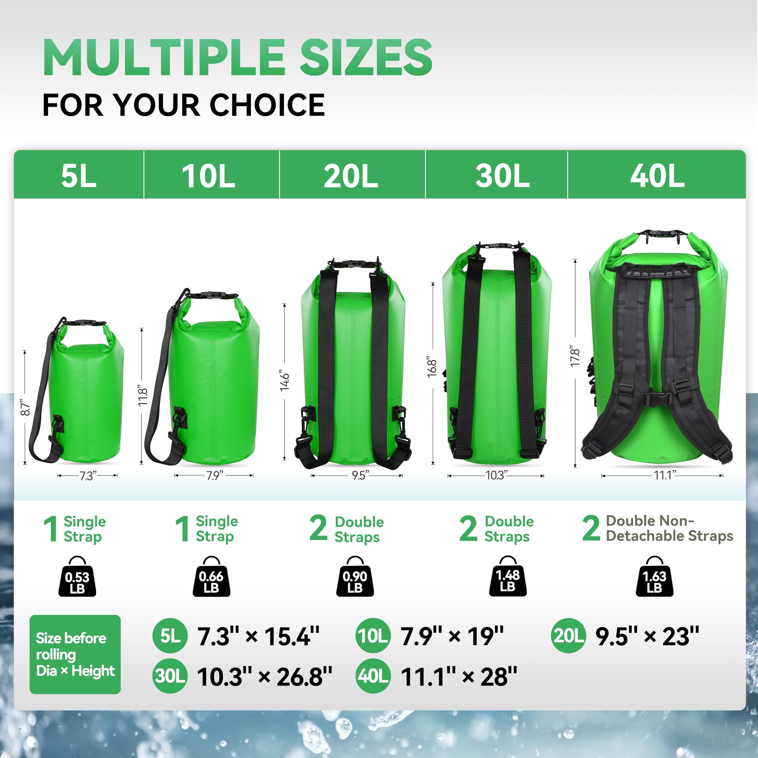 Waterproof Dry Bag Backpack 5L 10L 20L 30L 40L - Floating Roll Top Sack for Kayaking, Rafting, Boating, Swimming | Camping, Hiking, Beach, Fishing Gear Protection | Keep Belongings Dry in Water Sports & Outdoor Adventures