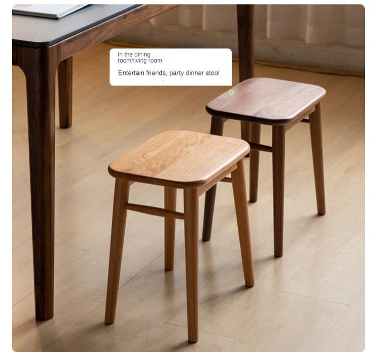 Premium Black Walnut, Cherry & Oak Solid Wood Modern Vanity Stool - Luxury Makeup Seat for Dressing Table, Bedroom & Bathroom