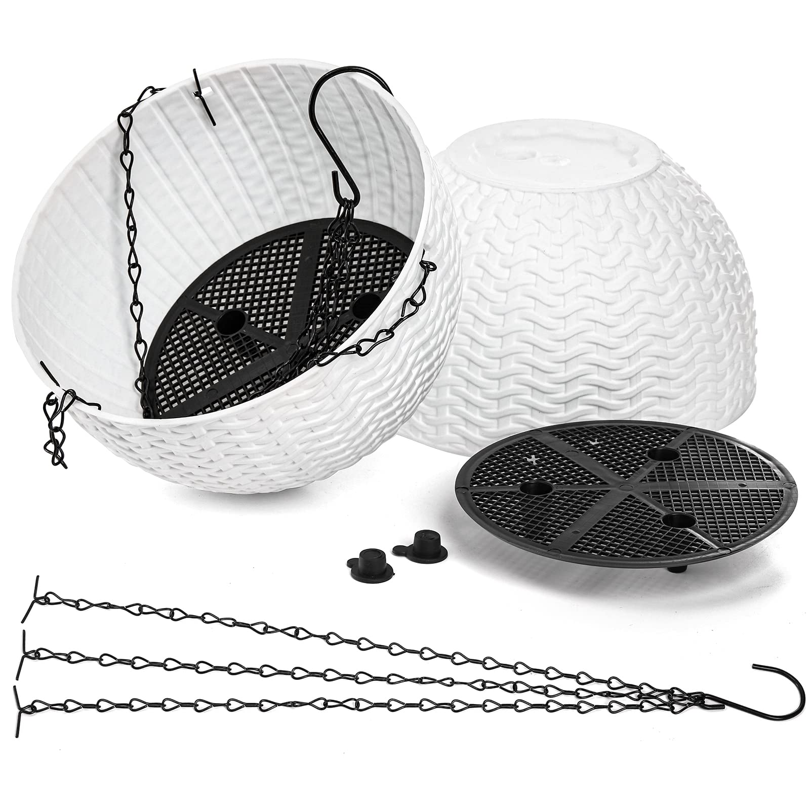 Foraineam 4 Pack 8.2 Inch Self-Watering Hanging Planters - White Flower Pots with Drainage Holes & Chains for Indoor Outdoor Garden, Patio, Balcony Decor - Perfect for Herbs, Succulents, Petunias & Home Gardening