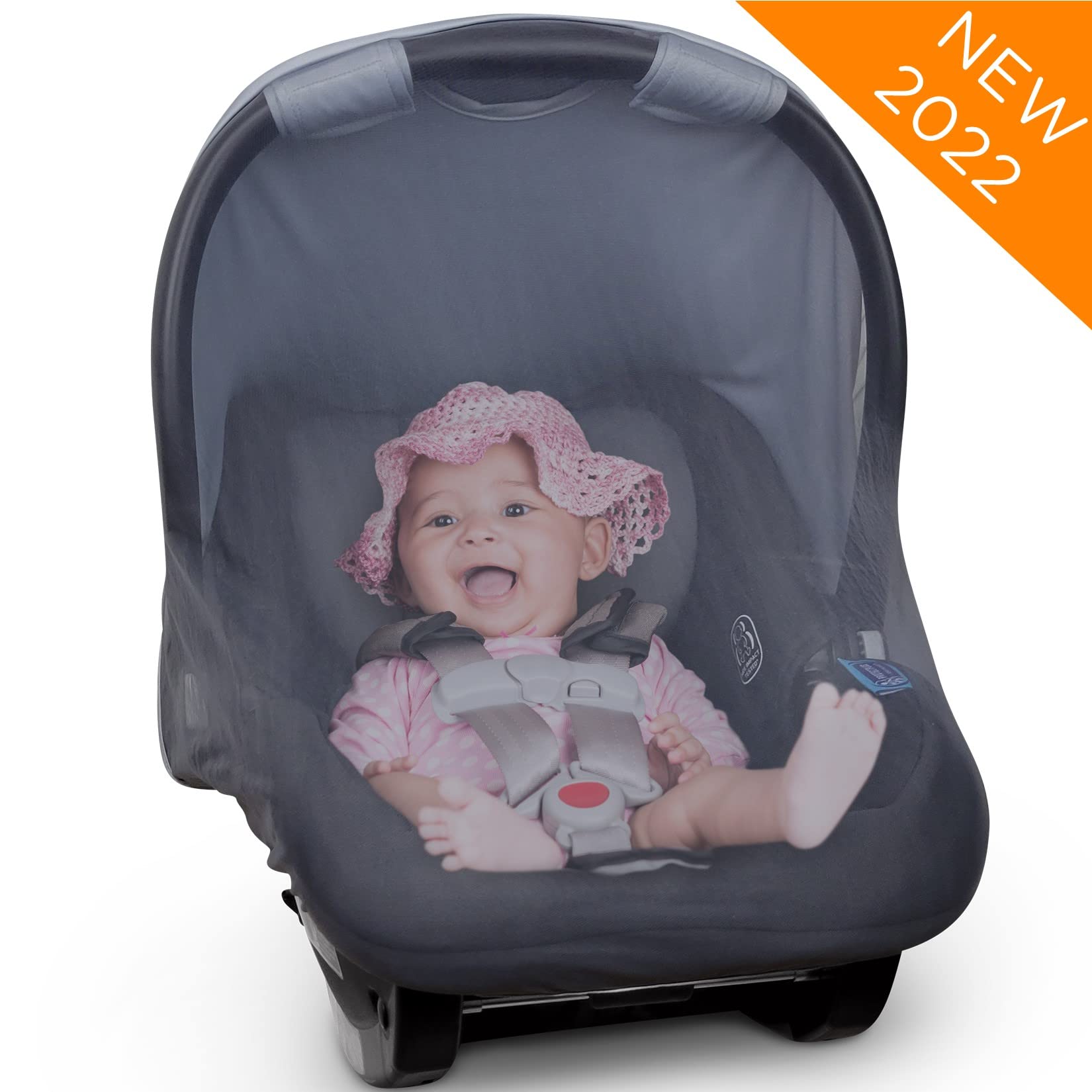Breathable 2-in-1 Baby Car Seat Cover with UV Protection & Mosquito Net - Lightweight Sun Shade Canopy for Infant Boys & Girls - Summer Bug Mesh Protection for Warm Weather - Perfect for Strollers, Shopping & Outdoor Activities (Blue)