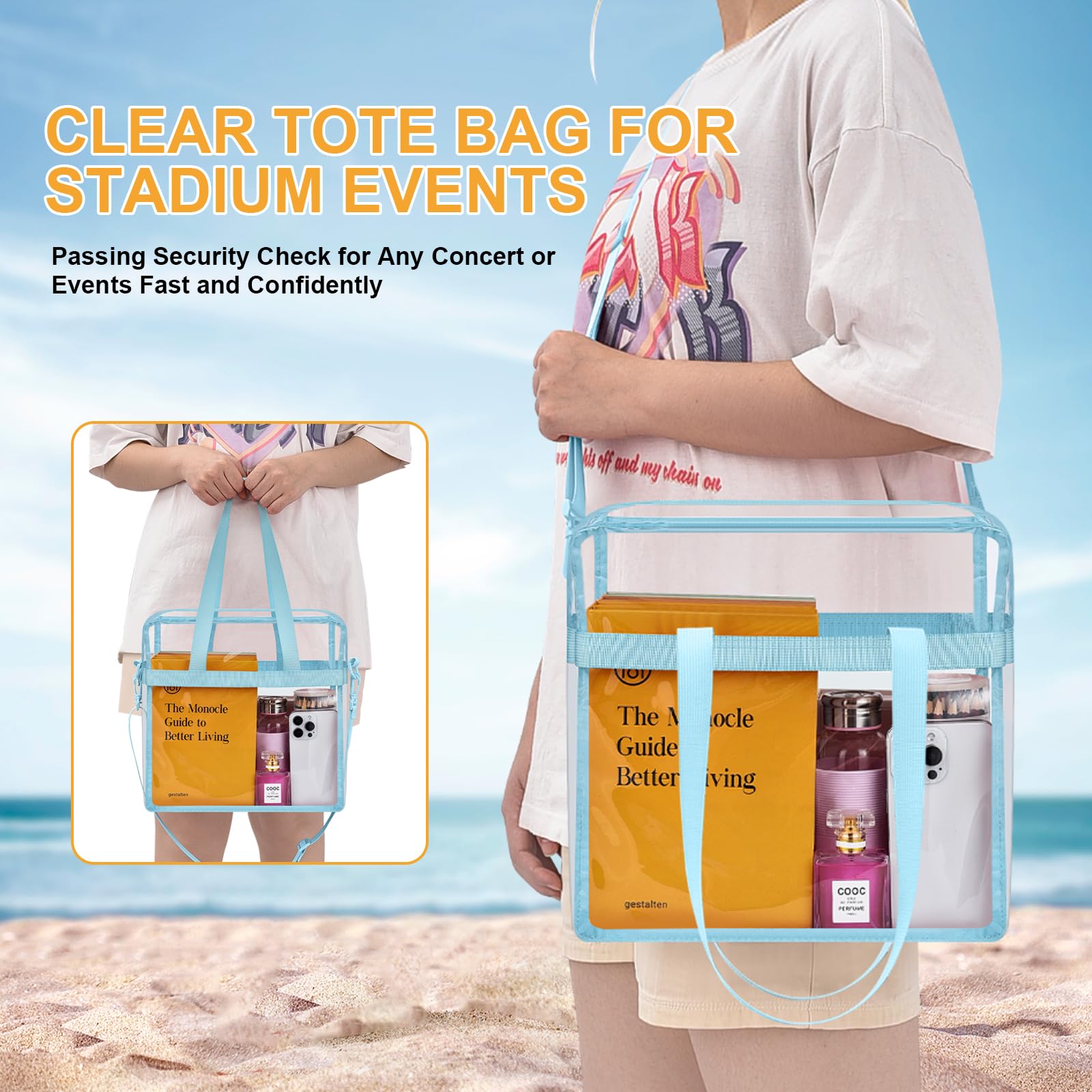 Clear Stadium Approved Tote Bag with Adjustable Straps - Transparent Purse for Concerts, Sports Events, Work & Travel - Perfect for NFL Games, Airport Security & Music Festivals