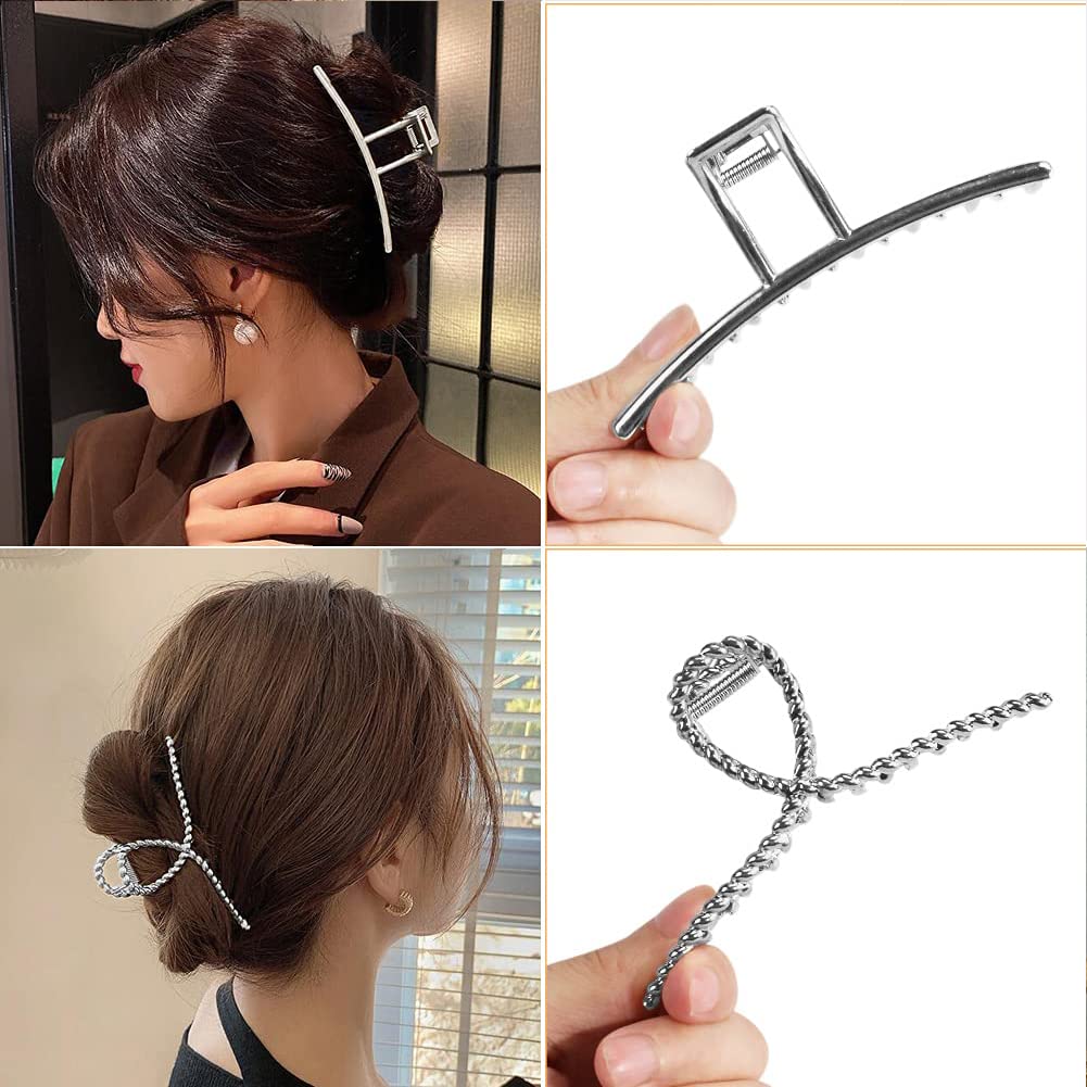 Magik 5-10 Pack Jumbo Metal Hair Claw Clips - Large Strong Hold Hair Clips for Thick Hair - Non-Slip Hair Accessories (10 Pack, Silver) - Perfect for Updos, Ponytails & Everyday Hairstyles