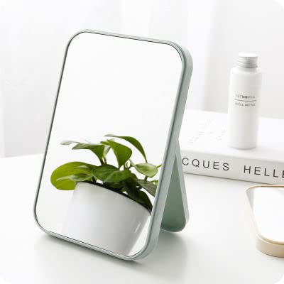 Foldable Desktop Makeup Mirror with Stand - 90° Adjustable Rotation, Portable Square Vanity Mirror for Women | Perfect for Home, Travel & Salon Use (Blue)