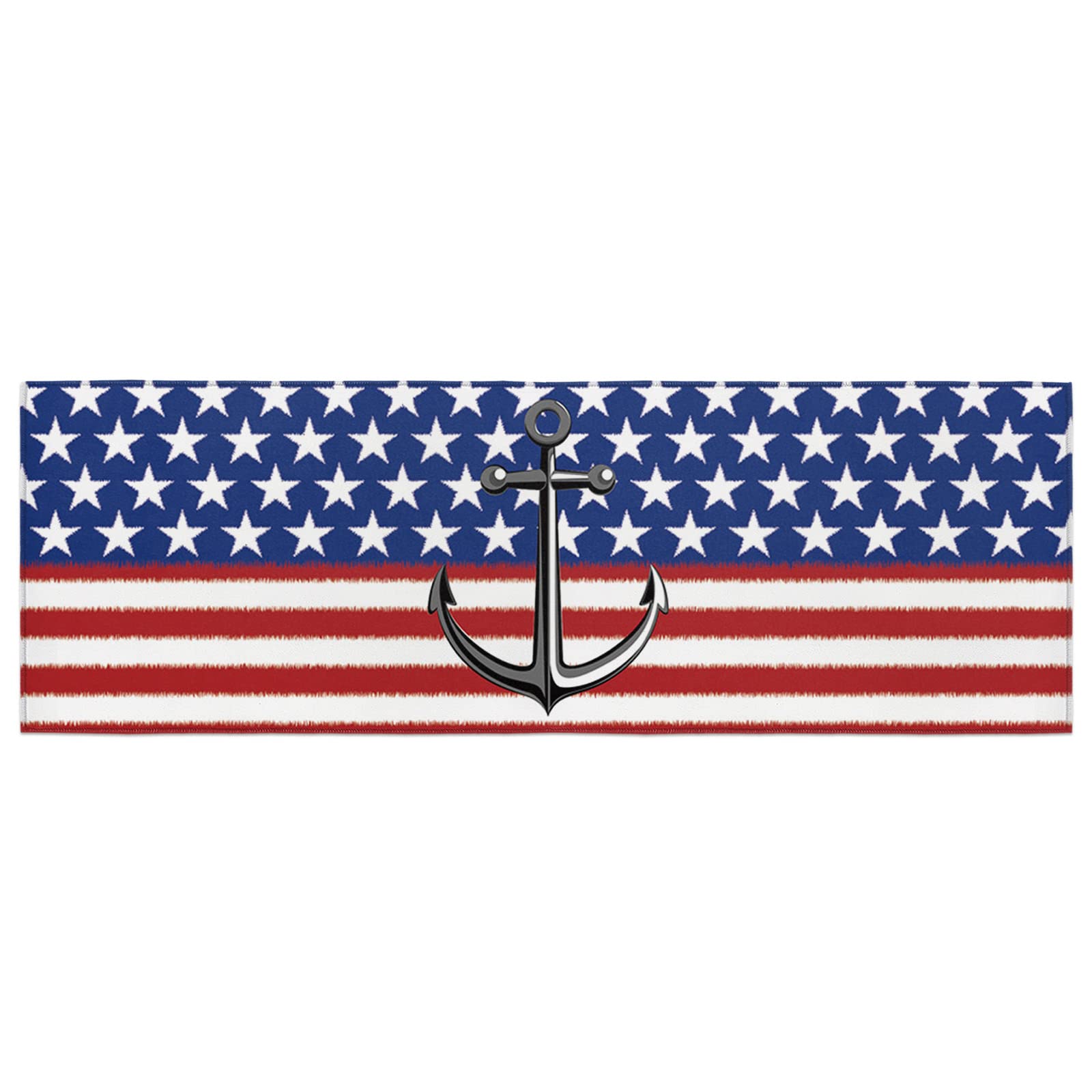 Non-Slip American Flag Anchor Indoor Door Mat - Patriotic US Flag Blue Front Doormat Rug for Entryway, Kitchen & Home Decor - 23.6x70.9 Inches - Perfect for Front Door, Porch, and Mudroom Protection