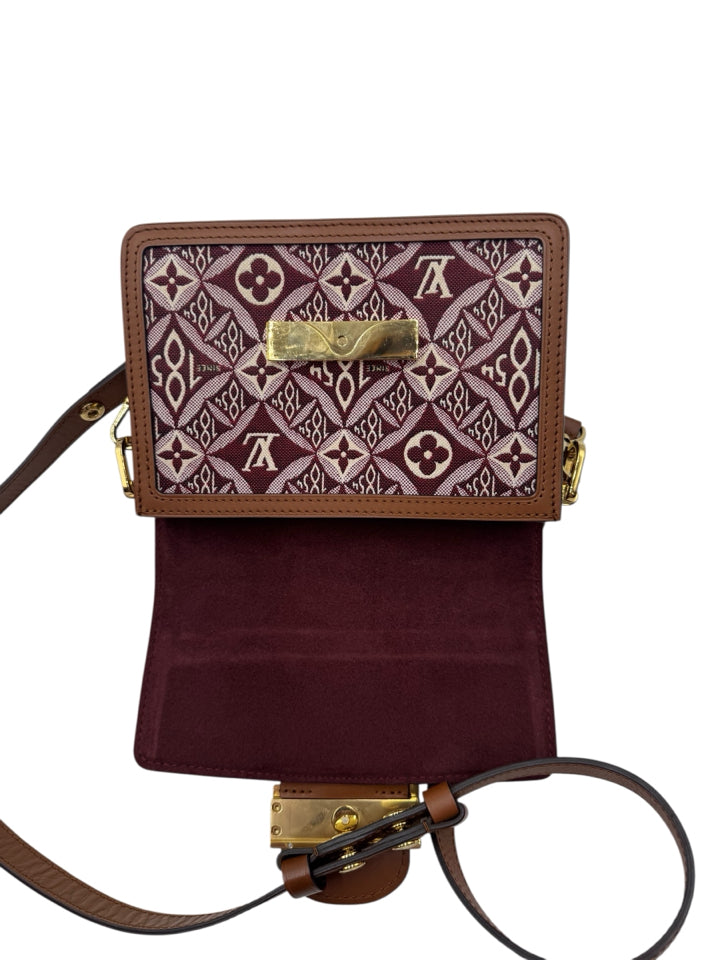 Authentic Louis Vuitton Dauphine Crossbody Bag - Burgundy Jacquard Since 1854 Canvas - Luxury Designer Handbag for Women, Perfect for Work, Travel & Evening Events