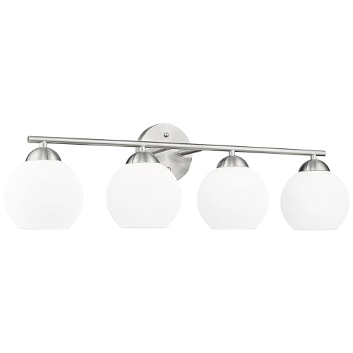 Brushed Nickel & Milk Glass -4 Light