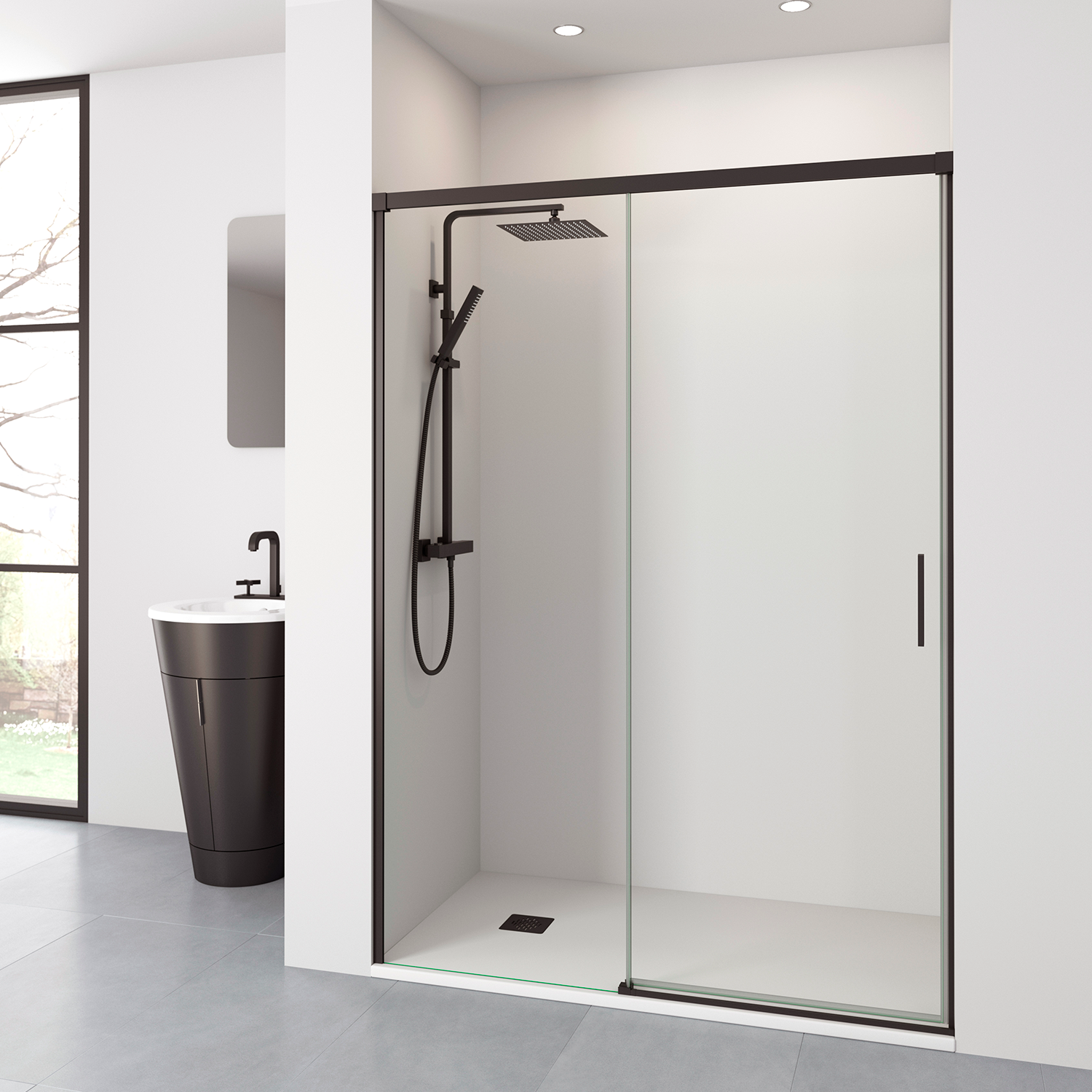 DAX Helsinki 58-60 Inch Wide x 77 Inch Tall Framed Sliding Shower Door - 1/4 Inch (6mm) Thick Tempered Glass - Perfect for Modern Bathroom Renovations & Spa-Like Showers