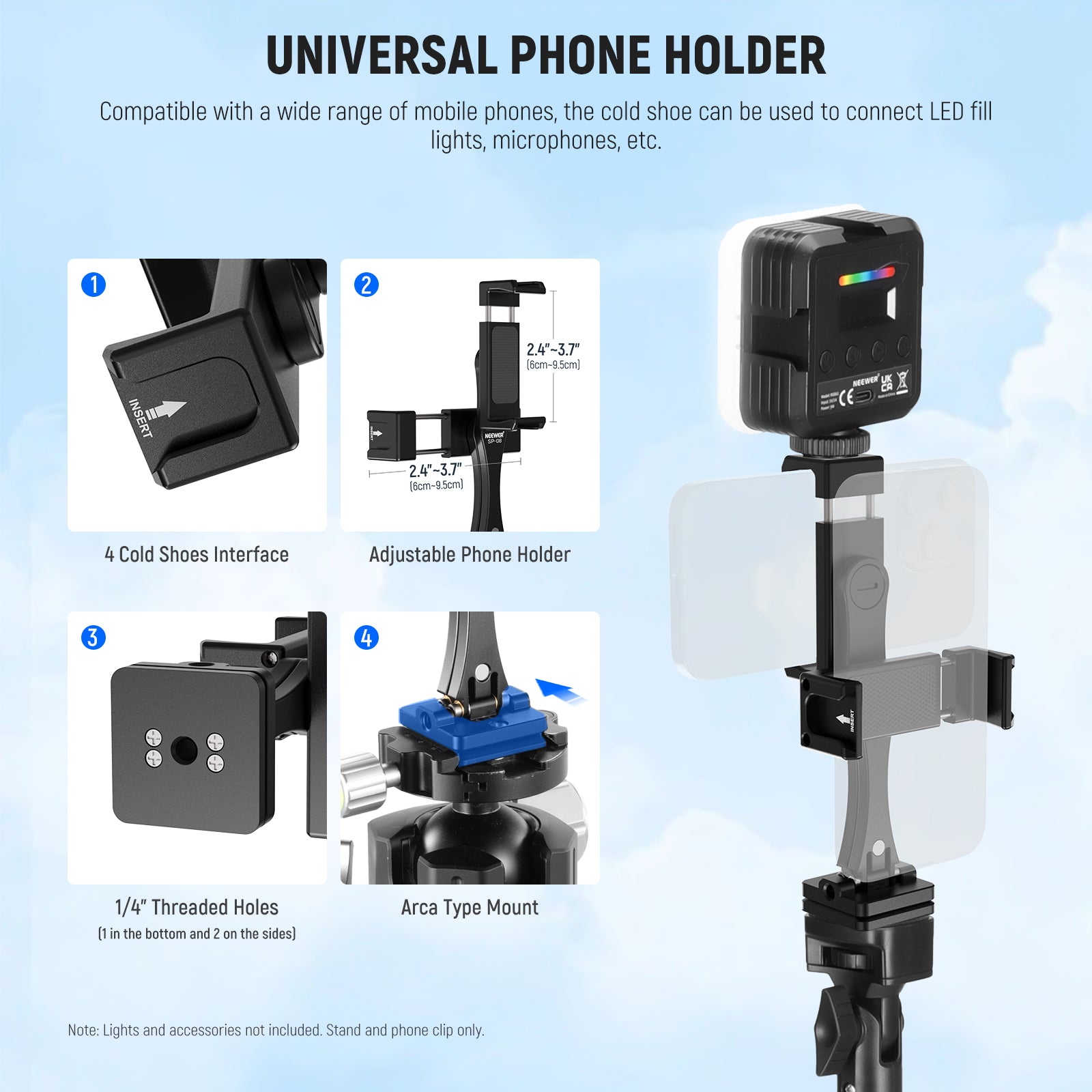 NEEWER ST155+SP 08 155cm Professional Light Stand & Selfie Stick for Photography, Vlogging, YouTube Videos, and Live Streaming - Perfect for Content Creators and Social Media Influencers